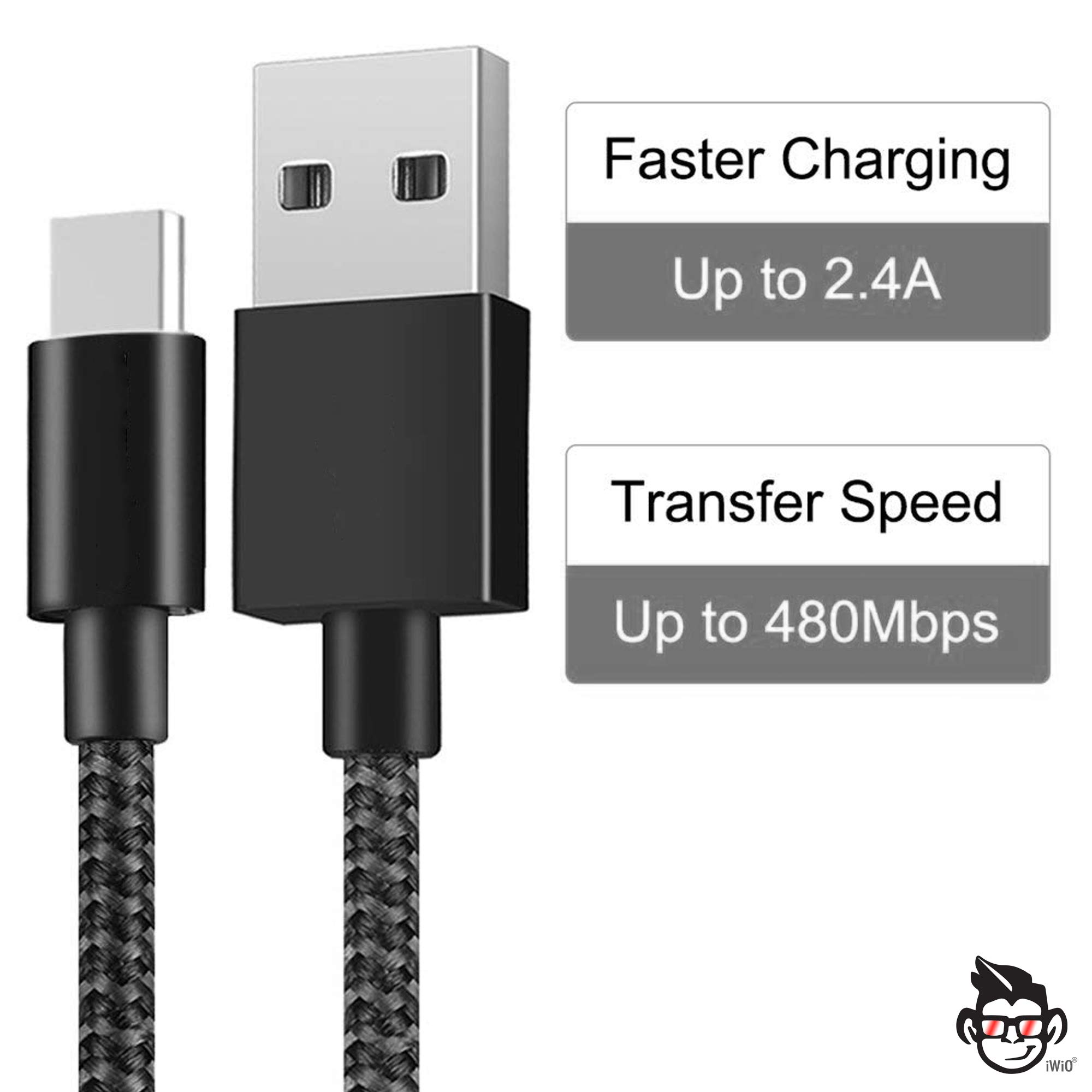 Samsung Fast Charger Adapter with Type-C Cable & 3m Braided Type-C Cable - Compatible with Galaxy S8/S8+/S9/S9+/A5/A7 (2017) - Fast Charging for Home, Office & Travel - Black (No Retail Packaging)