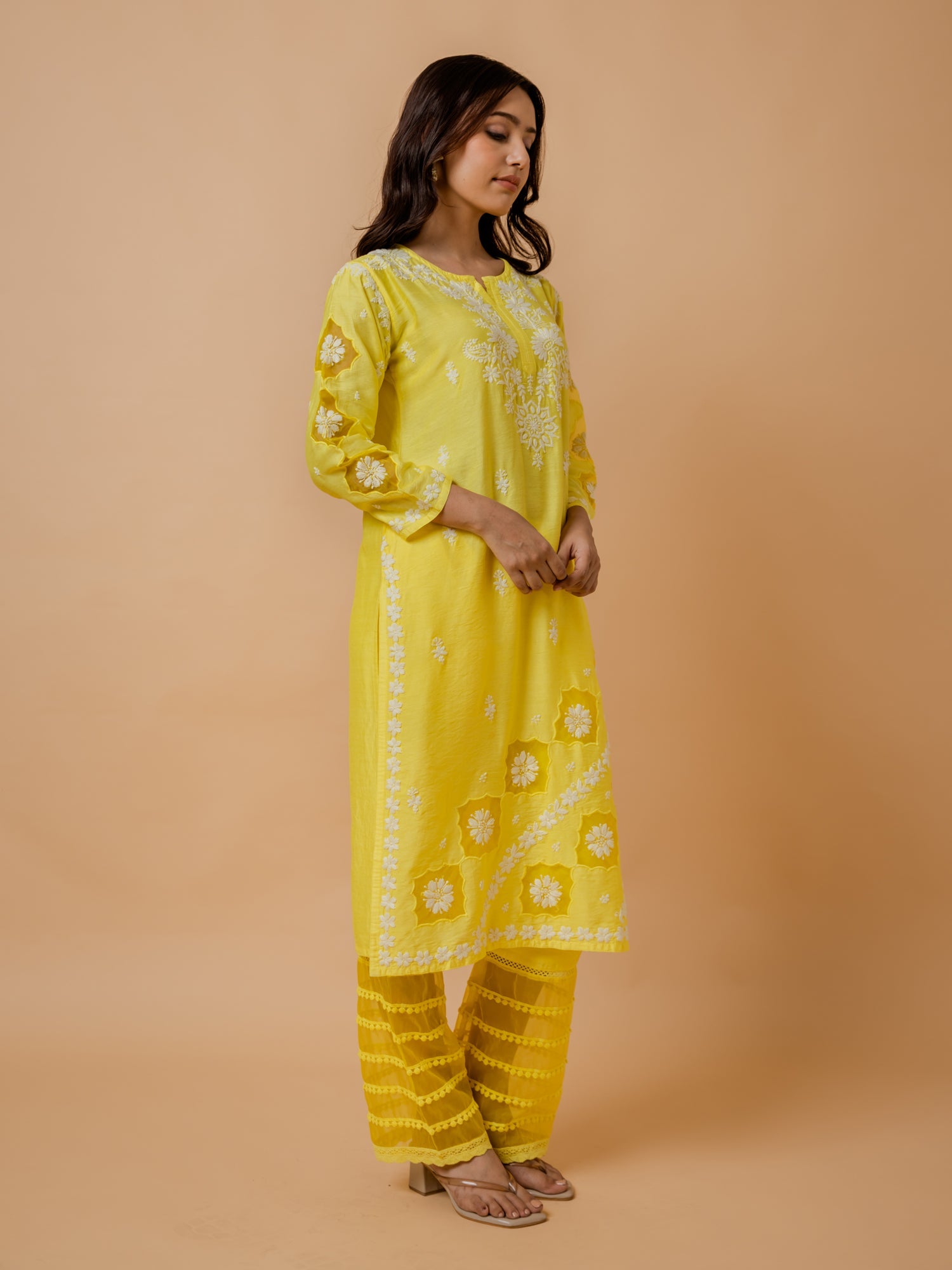 Fizaa Yellow Chikankari Chanderi Silk Kurta Set for Women | Traditional Indian Ethnic Wear | Perfect for Festivals, Weddings & Special Occasions