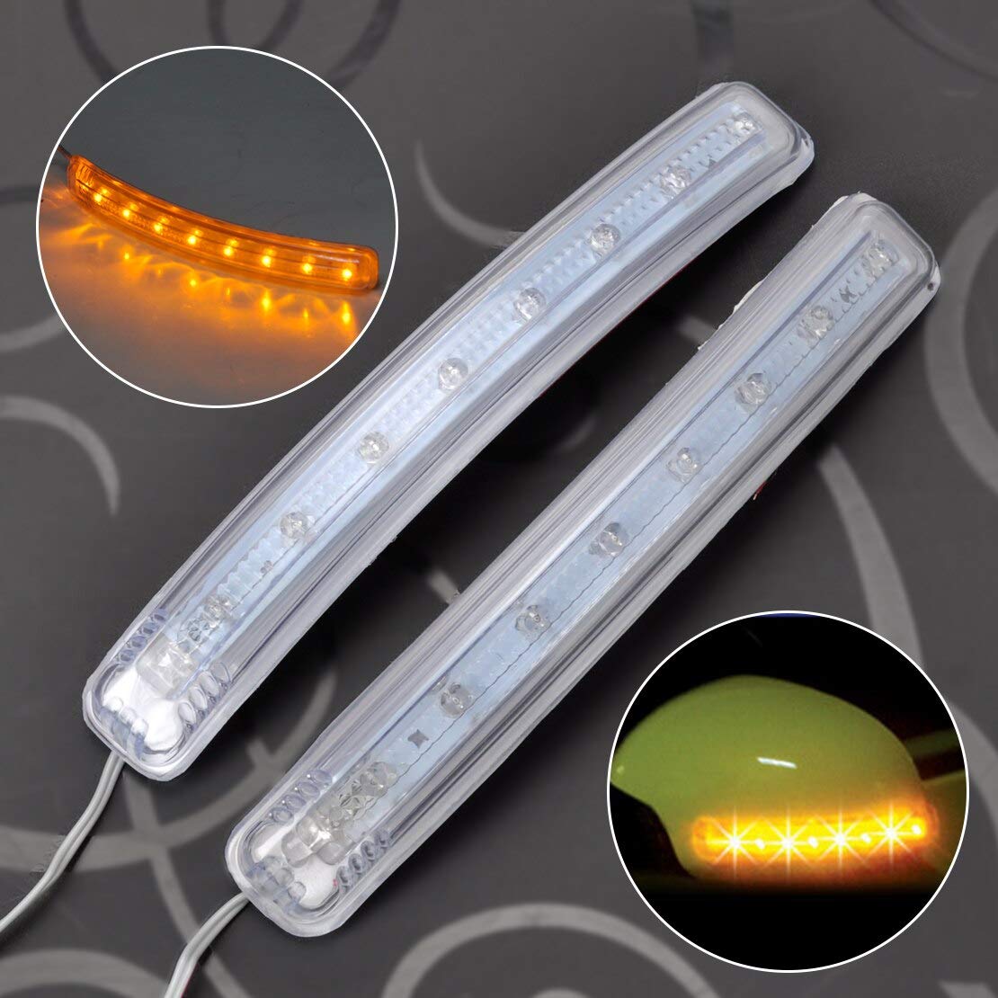 2Pcs 8 LED Yellow Rearview Mirror Turn Signal Lights - Compatible with Mercedes, Ford, Chevrolet, VW, Toyota, Hyundai - Enhances Safety & Style for Night Driving & Parking
