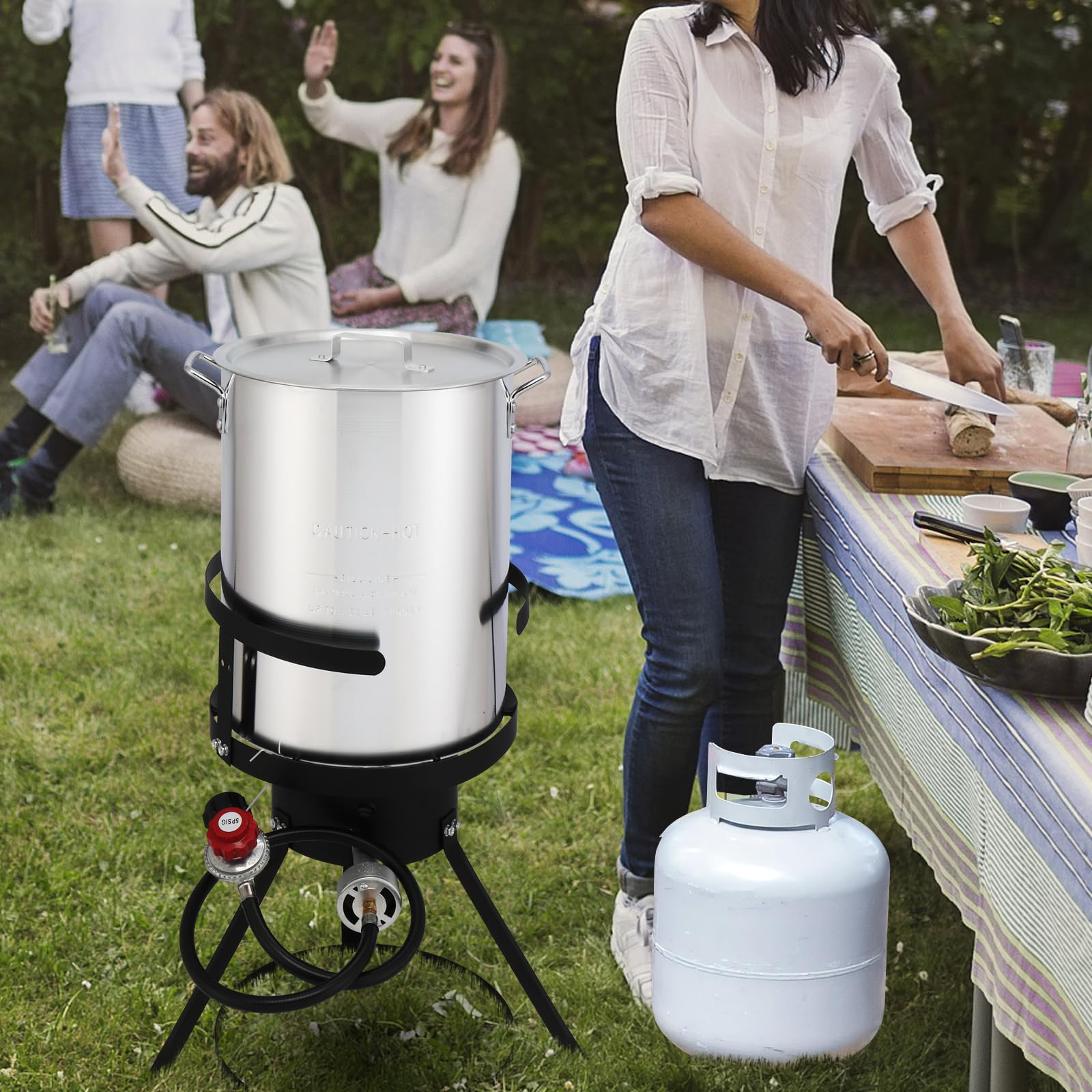 30QT Turkey Fryer Pot with Basket & Burner - 10QT Fish Fryer & Crawfish Boiler - 54000BTU Outdoor Deep Fryer Kit with Thermometer, Marinade Injector, Turkey Rack & Lifter - Perfect for Outdoor Parties, Thanksgiving, Camping & Backyard BBQs