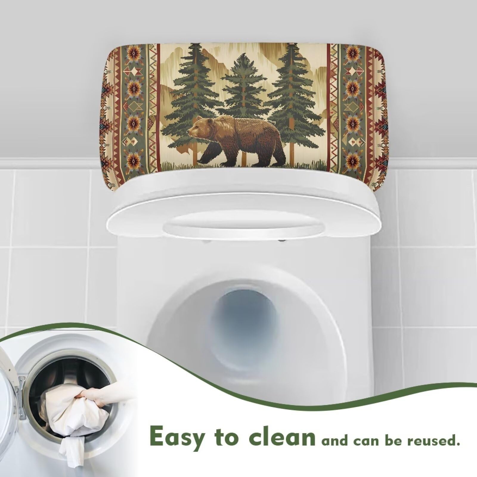 Aztec Bar Toilet Tank Cover - Dustproof Bathroom Tank Lid Replacement Fits Most Standard Toilets | Modern Home Decor for Powder Rooms & Guest Bathrooms