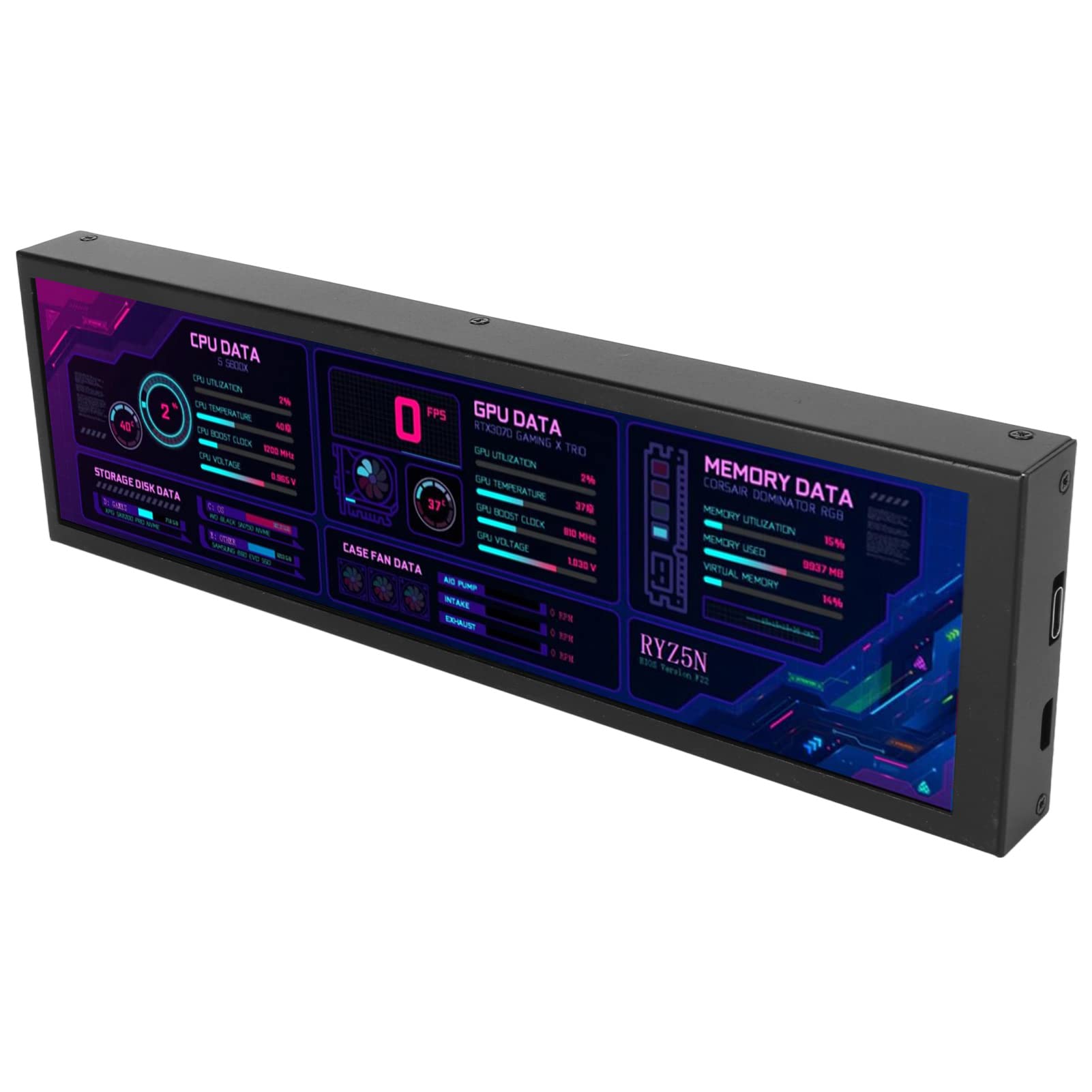 8.8 Inch Aida64 CPU Temperature Monitor - Metal Casing Secondary Screen for Laptop & PC | Real-Time Computer Temp Display | Perfect for Gaming Rigs, Workstations & Overclocking Setups (Black)