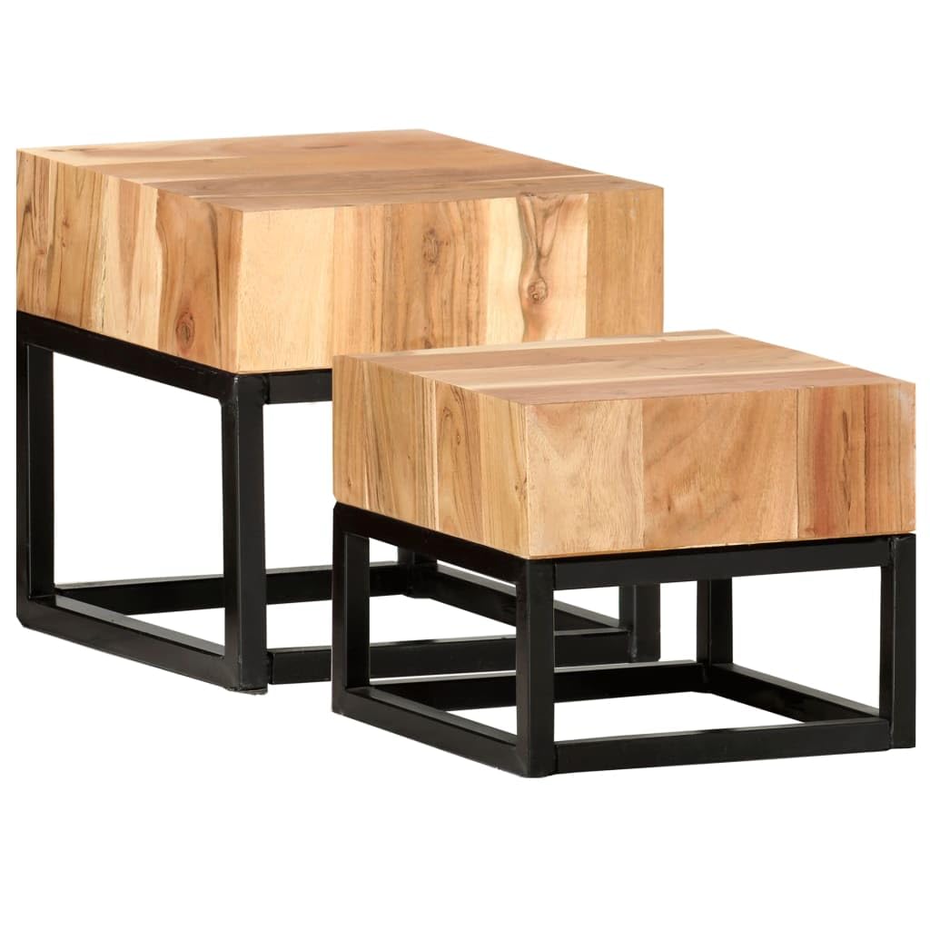 vidaXL 2-Piece Side Tables Set - Acacia Wood & Steel Coffee Tables with Rustic Finish - Easy Assembly - Perfect for Living Room, Bedroom, or Patio