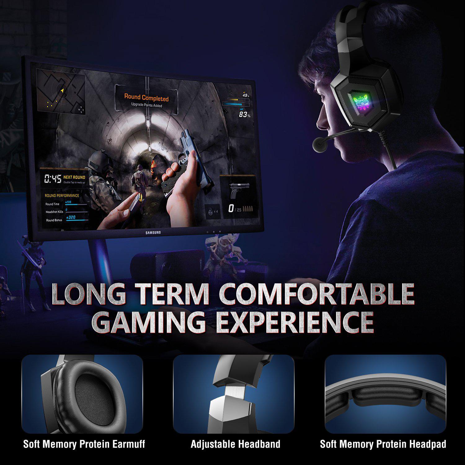 ONIKUMA K8 Wired Stereo Gaming Headset with Microphone & RGB LED Lights - Noise Cancelling Over-Ear Headphones for PC, PS4, Xbox, Nintendo Switch Gaming & Streaming