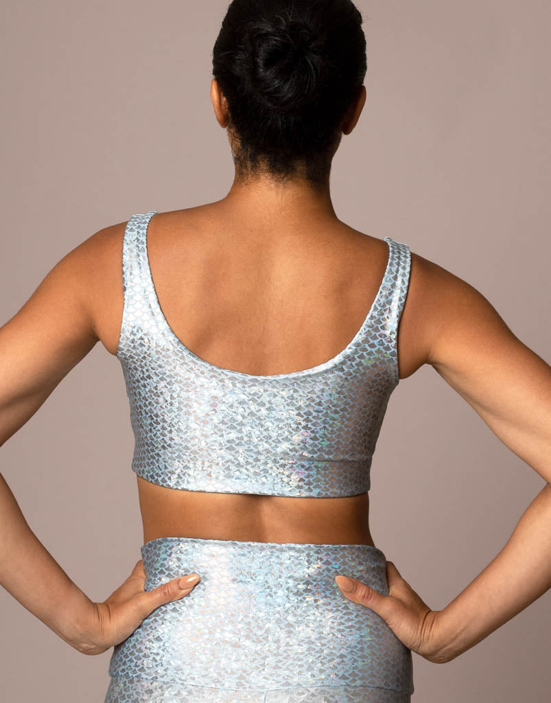 Crystal Mermaid V Neck Crop Top for Women - Elegant Rhinestone Summer Blouse for Beach, Party & Date Night Outfits