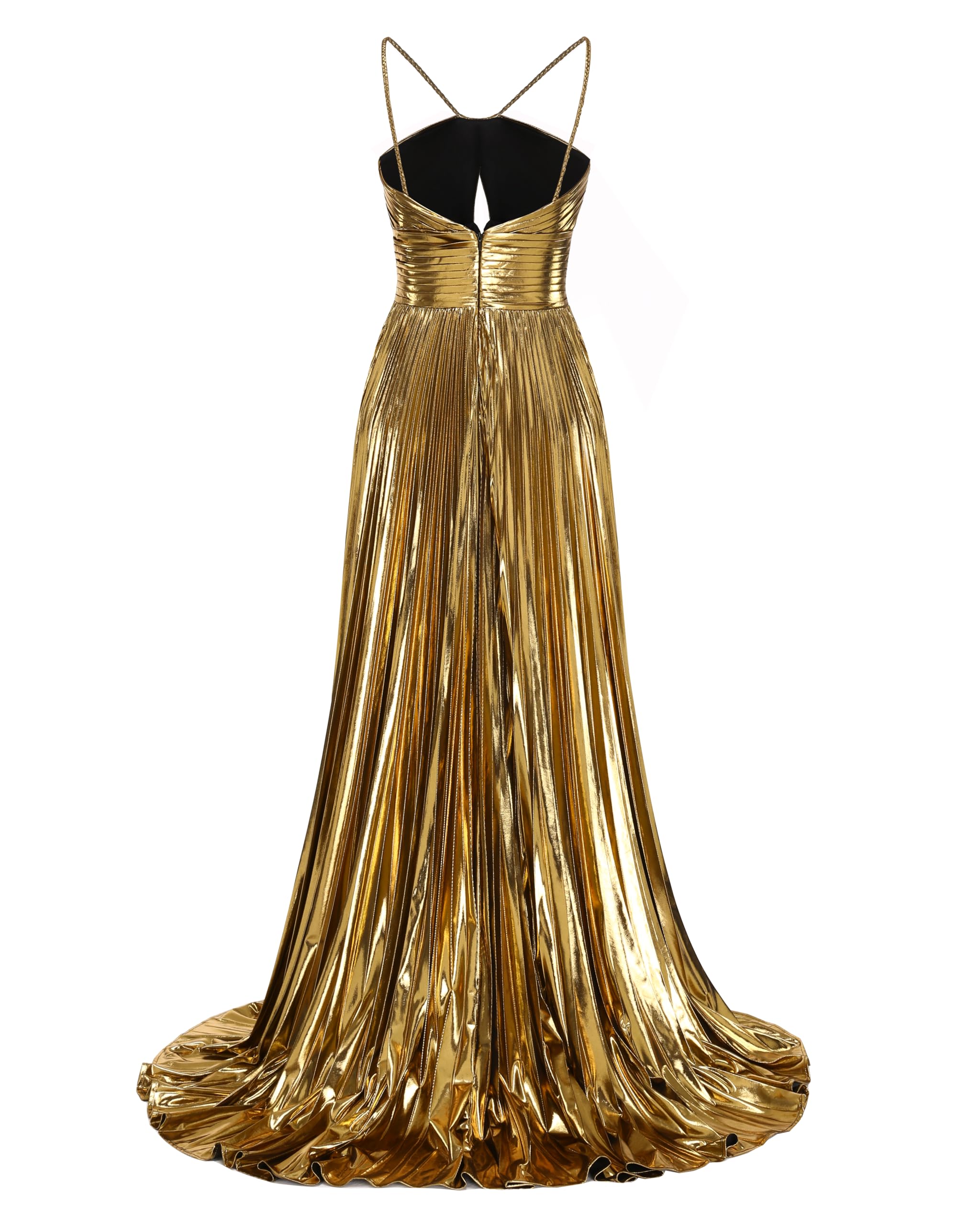 Elegant Women's Metallic Sparkly Spaghetti Strap Prom Dress - Formal Pleated Long Evening Gown for Homecoming, Wedding & Special Occasions