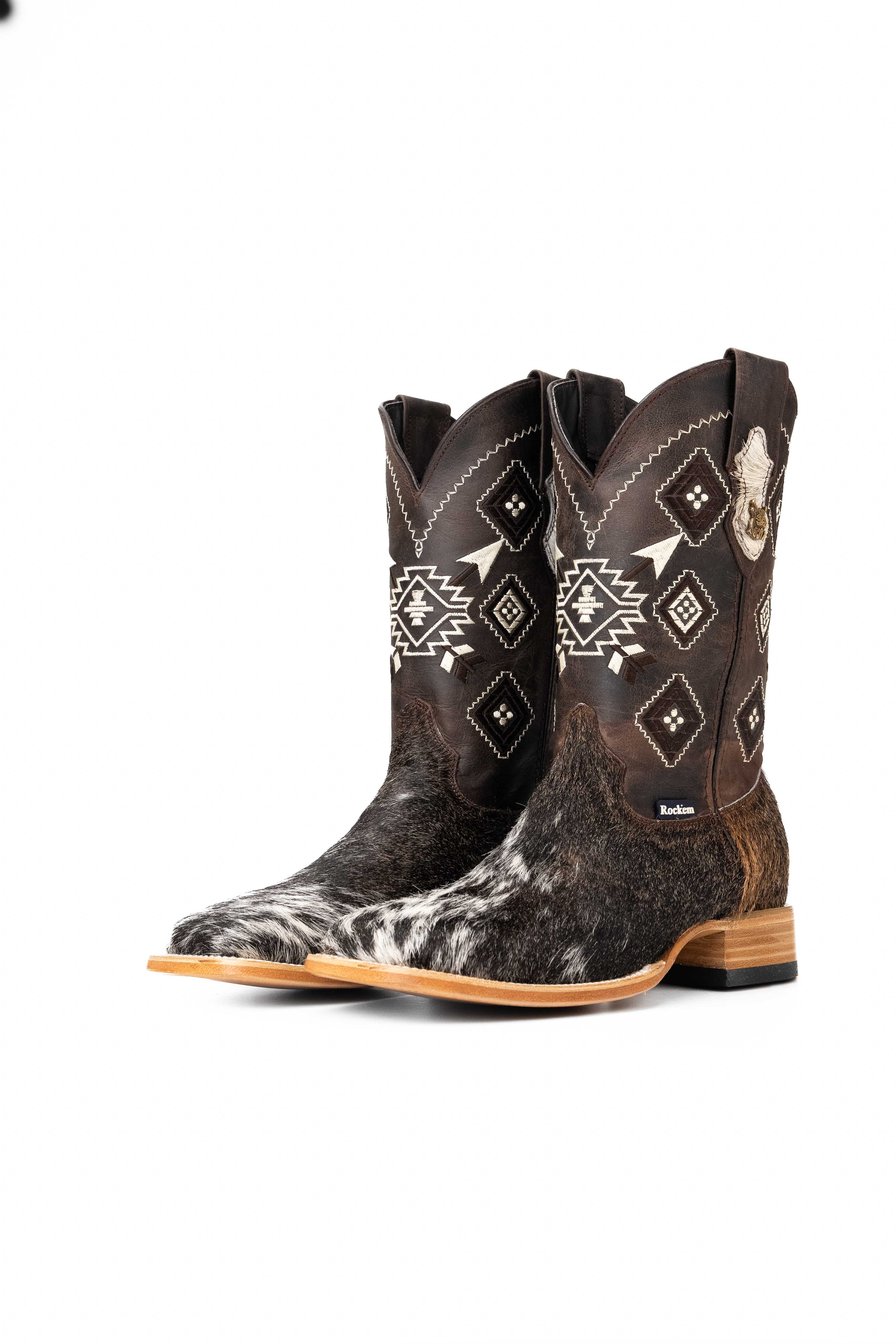 Men's Genuine Cowhide Square Toe Cowboy Boots - Size 9.5 (Box NM54) - Western Style, Durable & Comfortable for Rodeo, Country Dancing & Outdoor Adventures