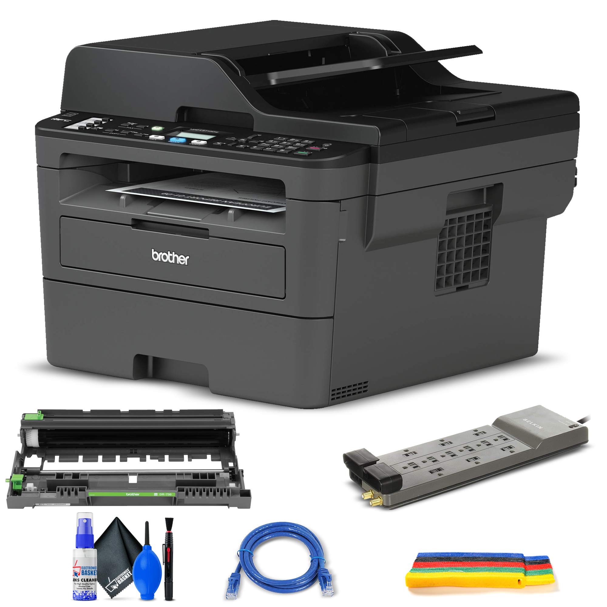 Brother MFC-L2710DW Monochrome Laser All-in-One Printer with Wireless Networking | Includes Surge Protector, Ethernet Cable, Premium Cleaning Kit & Cable Ties | Perfect for Home Office, Small Business & Remote Work Printing Needs