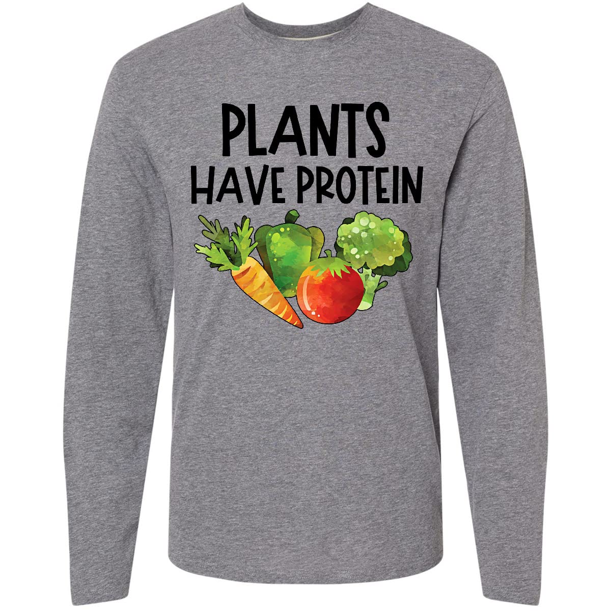 Inktastic Vegan Plants Have Protein Long Sleeve T-Shirt - Eco-Friendly Vegan Apparel for Plant-Based Lovers, Gym & Casual Wear