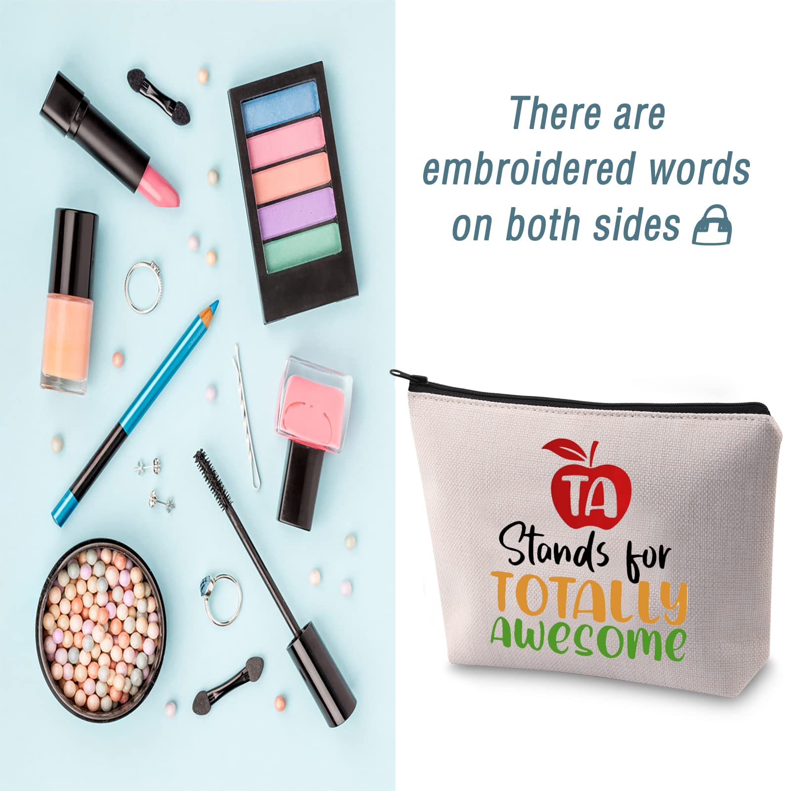 LEVLO Totally Awesome TA Makeup Bag - Perfect Teacher Assistant Gift for End of Term, Appreciation & Thank You - Cute Cosmetic Pouch for School, Work & Travel