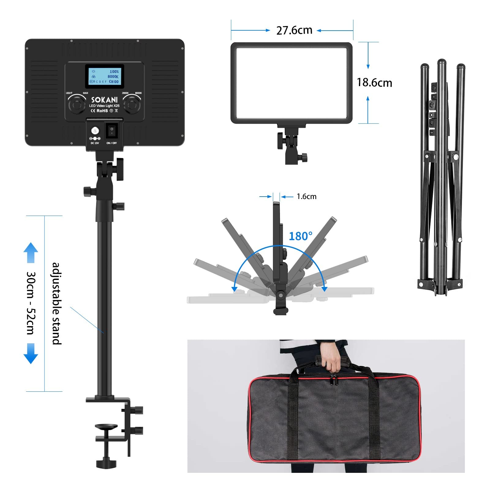 2-Pack P25 LED Video Light Panel - Bi-Color 2800K-8000K, 25W CRI95+ with 8 Lighting Effects | Includes 1.8m Adjustable Stand & Metal Desk Mount | Perfect for YouTube Live Streaming, Gaming, Photography, Zoom Meetings & Content Creation