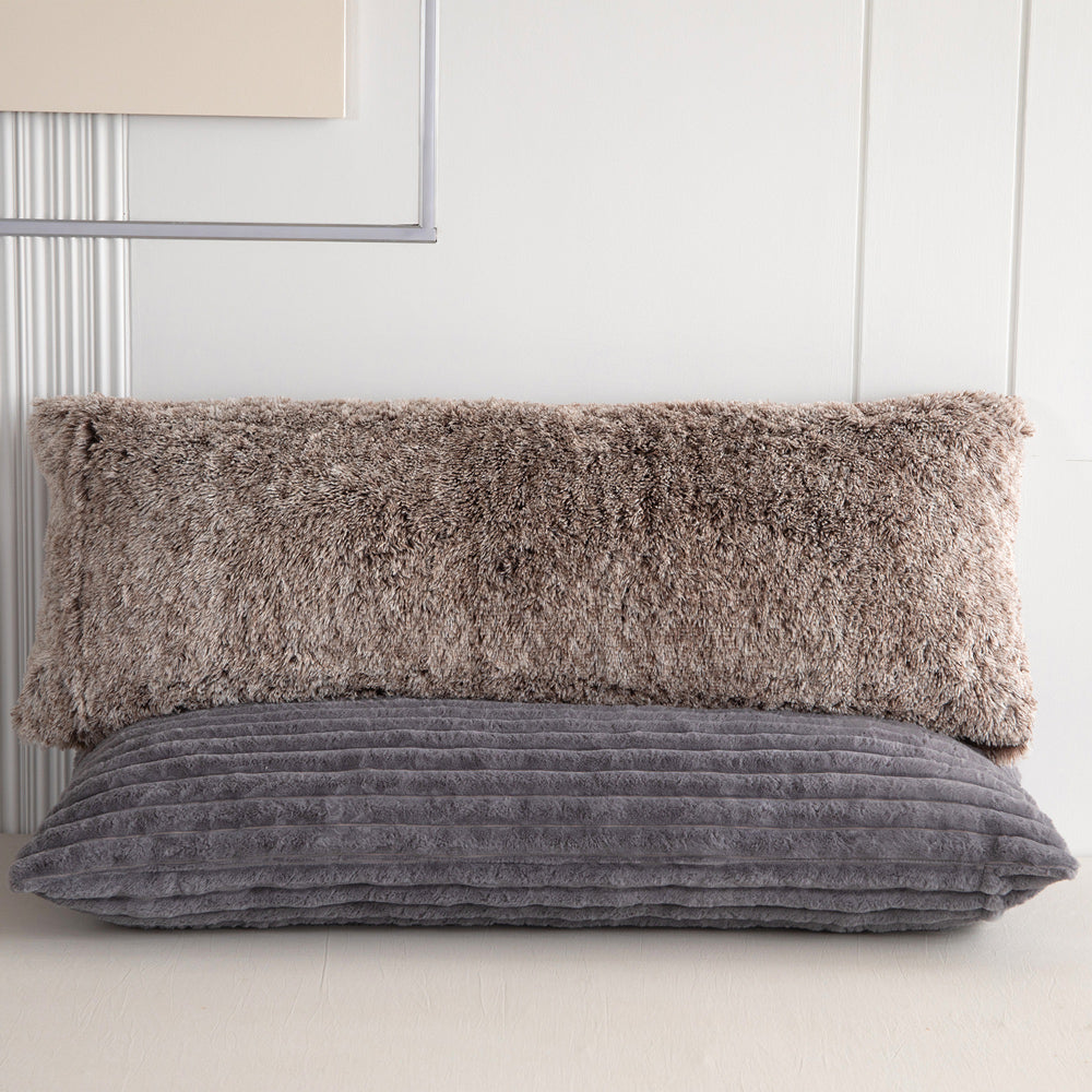 MAXYOYO Ultra Soft Striped Faux Fur Body Pillow for Adults - 20x54 Inch Grey Large Hugging Pillow - Perfect for Sleeping, Lounging & Pregnancy Support