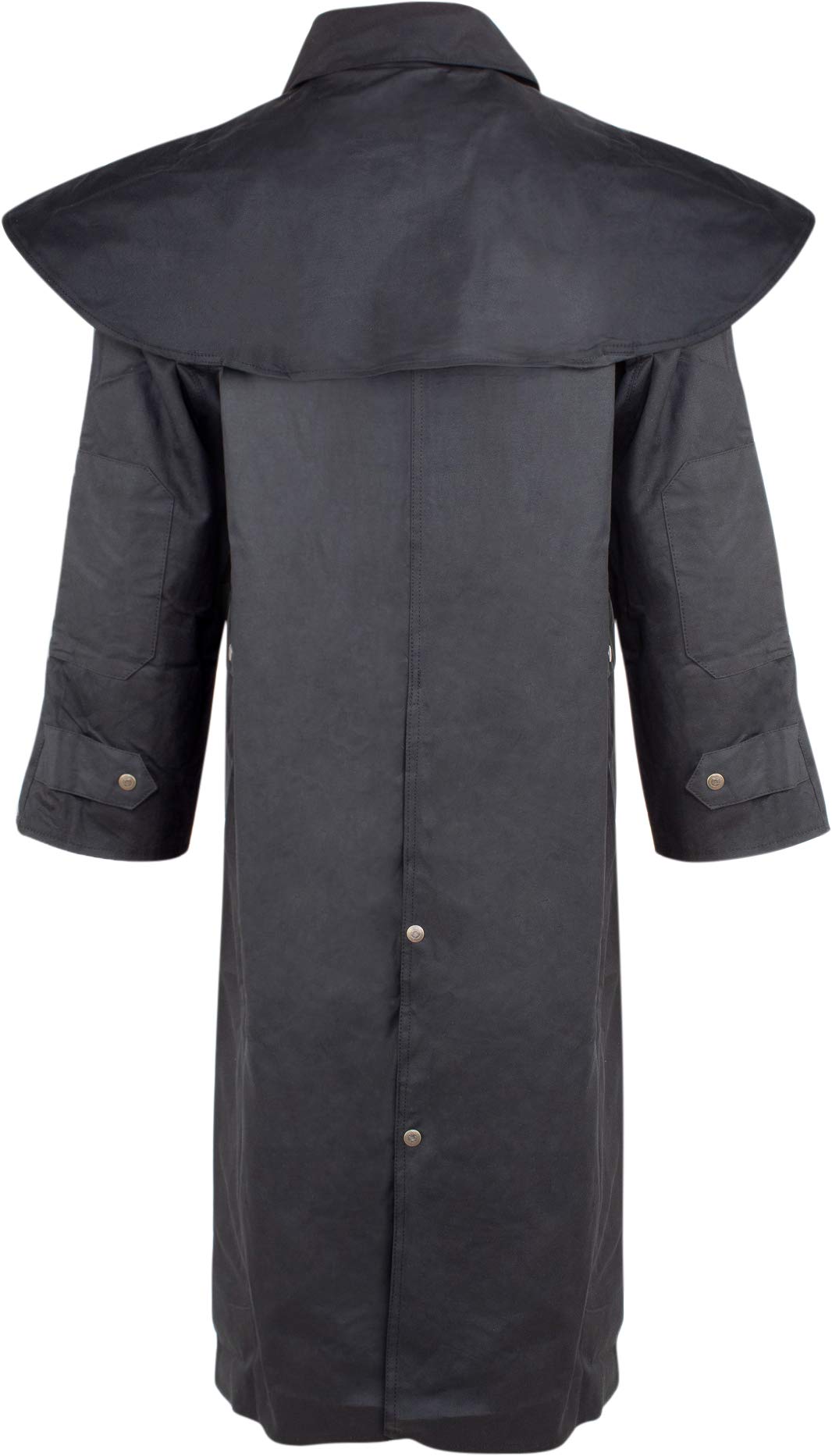 Men's Long Black Waterproof Oilskin Duster Coat - Heavy Duty Warm Western Australian Oil Cloth Jacket for Outdoor Work, Hiking & Ranch Activities
