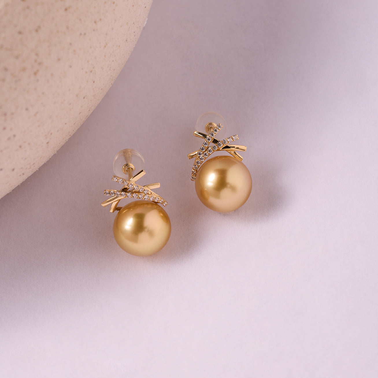 18K Solid Gold South Sea Golden Pearl Earrings KE00225 - Luxury Pearl Jewelry for Women, Elegant Gift for Wedding, Anniversary & Special Occasions