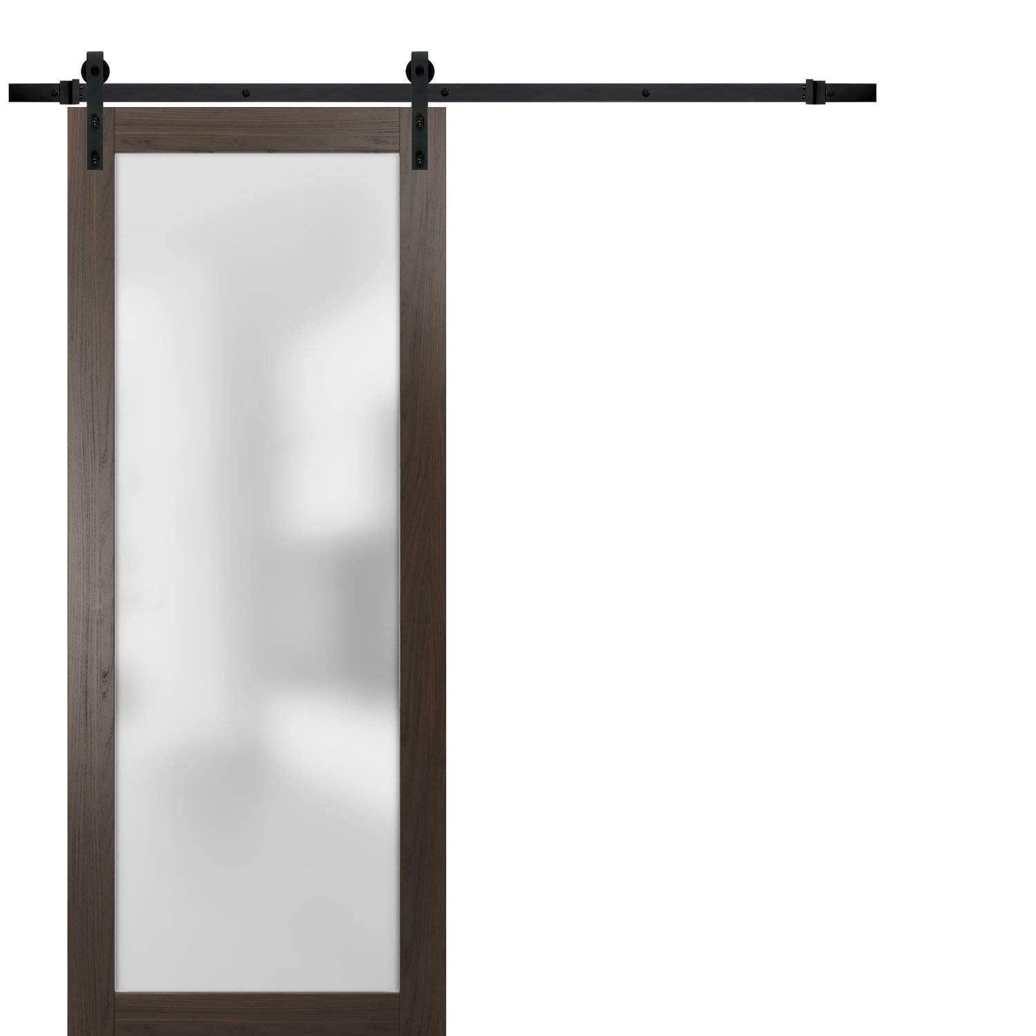 Sliding Barn Glass Door 18x84 Inches - Planum 2102 Chocolate Ash Finish with 6.6FT Rail Hangers & Hardware Set | Modern Solid Core Interior Door with Eco-Veneer | Perfect for Farmhouse, Loft & Rustic Home Decor