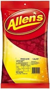 Allen's Red Frogs Alive 1.3kg Bulk Candy Bag - Australian Classic Soft Gummy Lollies - Fast Shipping from Sydney via UPS - Perfect for Parties, Movie Nights & Sweet Treats