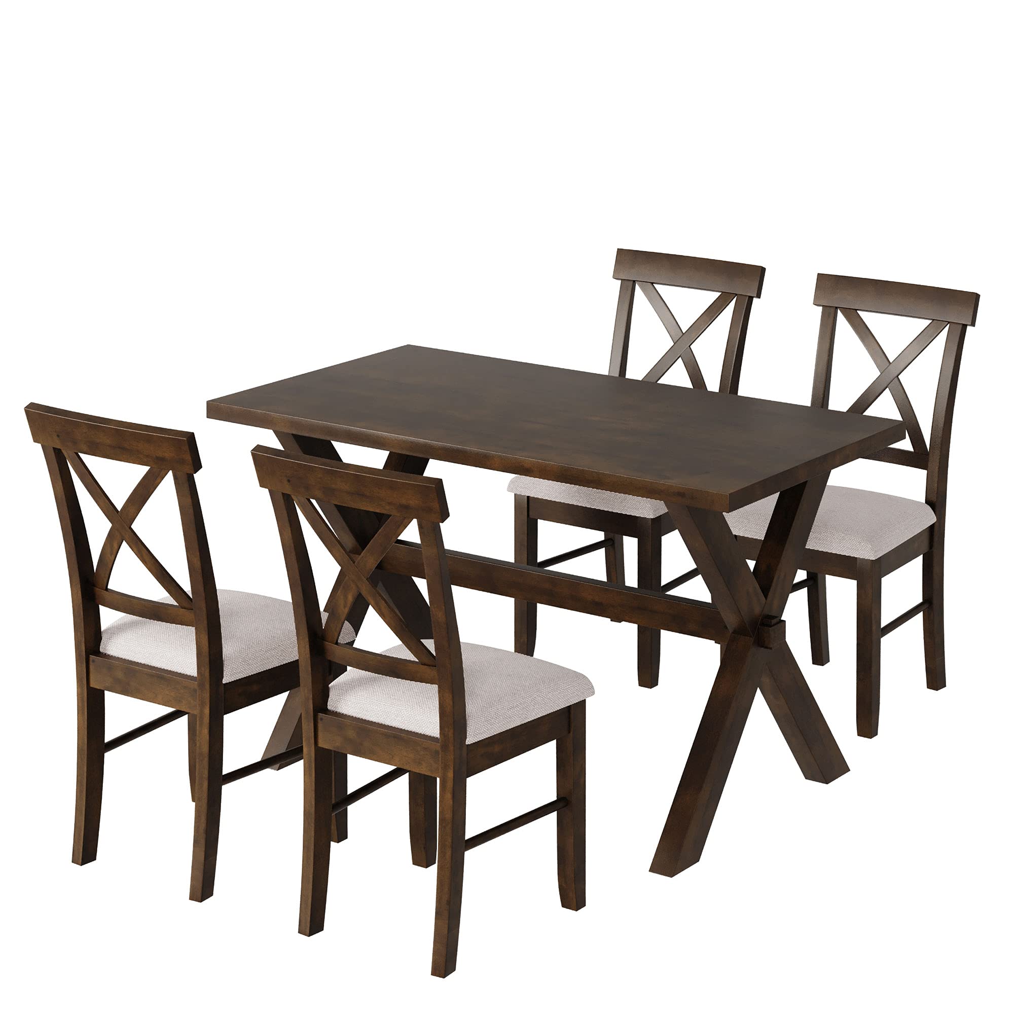 Beyamis 5-Piece Rustic Brown Wooden Dining Set - Square Kitchen Table & 4 Chairs for Dining Room, Breakfast Nook, Small Space - Perfect for Family Meals & Entertaining Guests