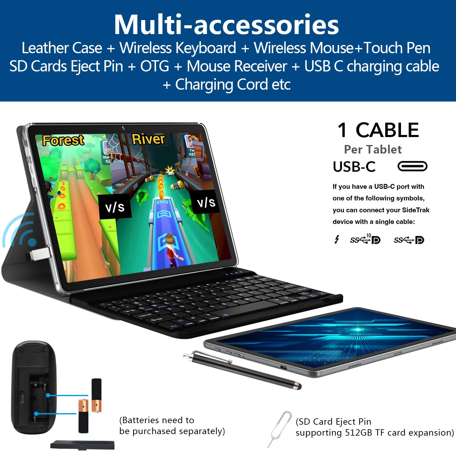 2025 Newest 10-inch 2-in-1 Android 14 Tablet with Keyboard - 128GB Storage + 1TB Expandable, Octa-Core Processor, 13MP Dual Camera, HD Touchscreen, 2.4G/5G WiFi, GMS Certified - Includes Case & Mouse (Gray) - Perfect for Work, Study, and Entertainment On-The-Go