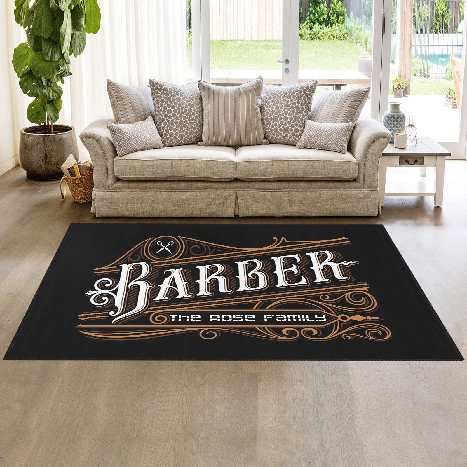 Custom Personalized Barber Shop Welcome Area Rug - Non-Slip 4'x5.2' Floor Mat for Living Room, Yoga, Bedroom, Kids Playroom & Camping | Home Decor & Salon Entrance Mat