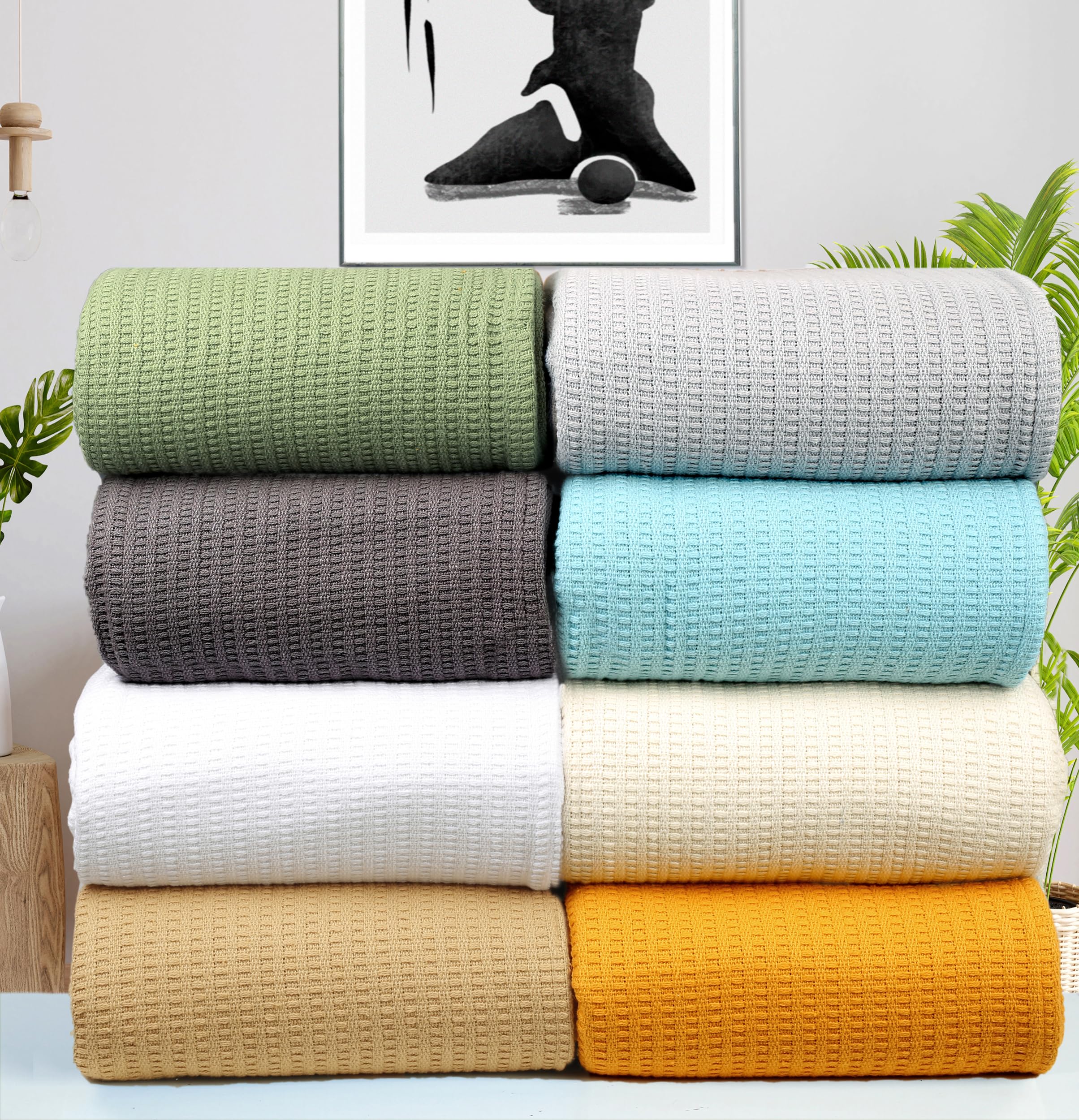 Premium King Size Cotton Blanket - Soft, Lightweight & Breathable All-Season Bedding - Classic Weave White Blanket for King Size Beds, Sofas & Couches (90