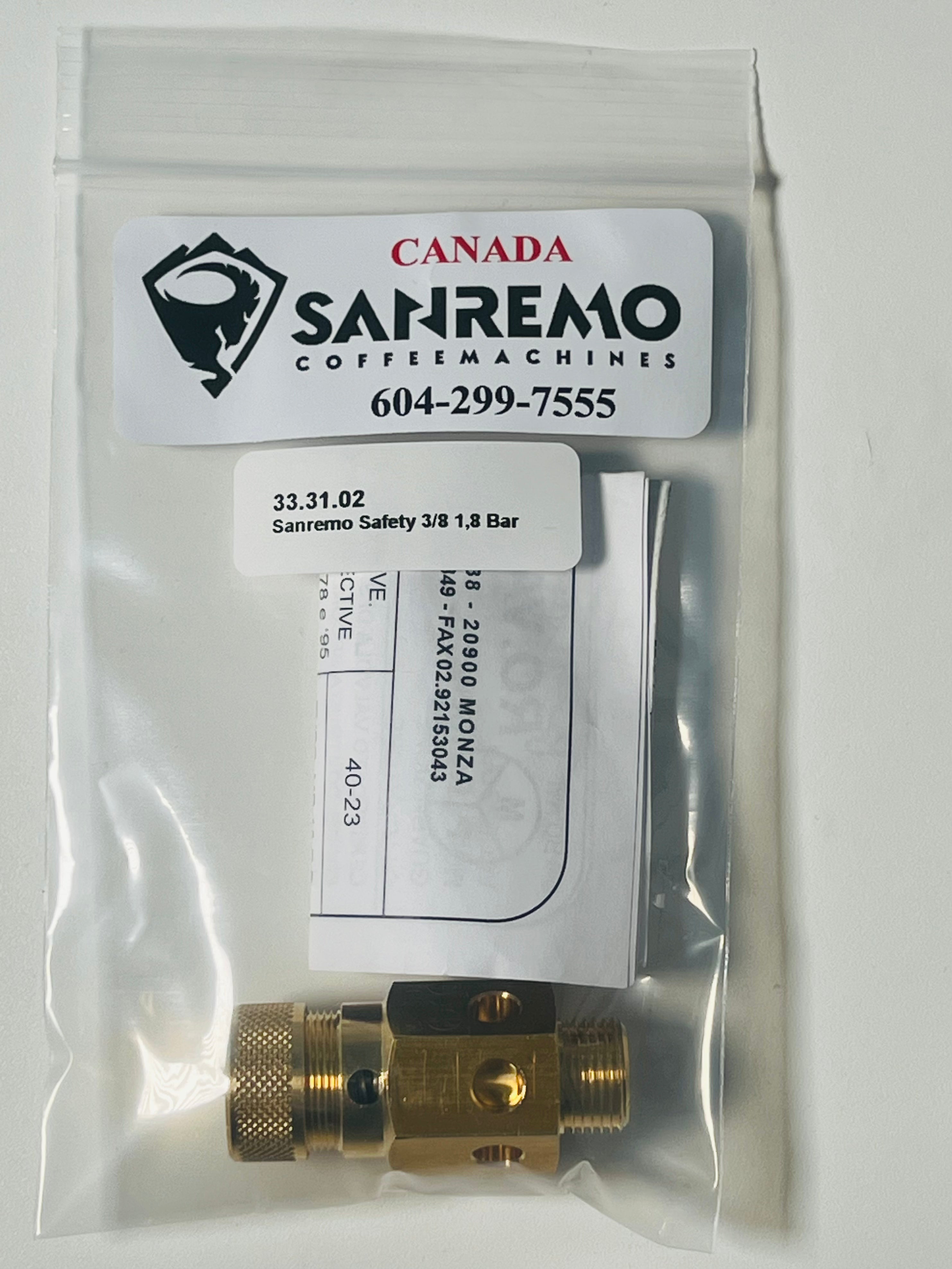 Sanremo Zoe and Verona Boiler Safety Valve 615625/A - High Pressure Relief Valve for Coffee Machines & Espresso Makers
