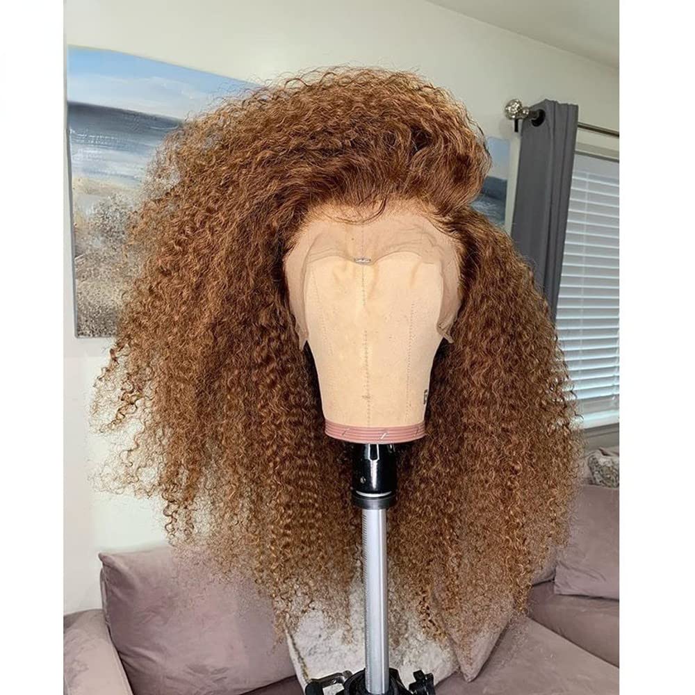 Afro Kinky Curly Bob Wig Honey Blonde #27 - Lace Front Human Hair Wig for Black Women | Pre Plucked Bleached Knots with Baby Hair | Brazilian Remy Hair with Natural Hairline | Perfect for Daily Wear, Parties & Special Occasions