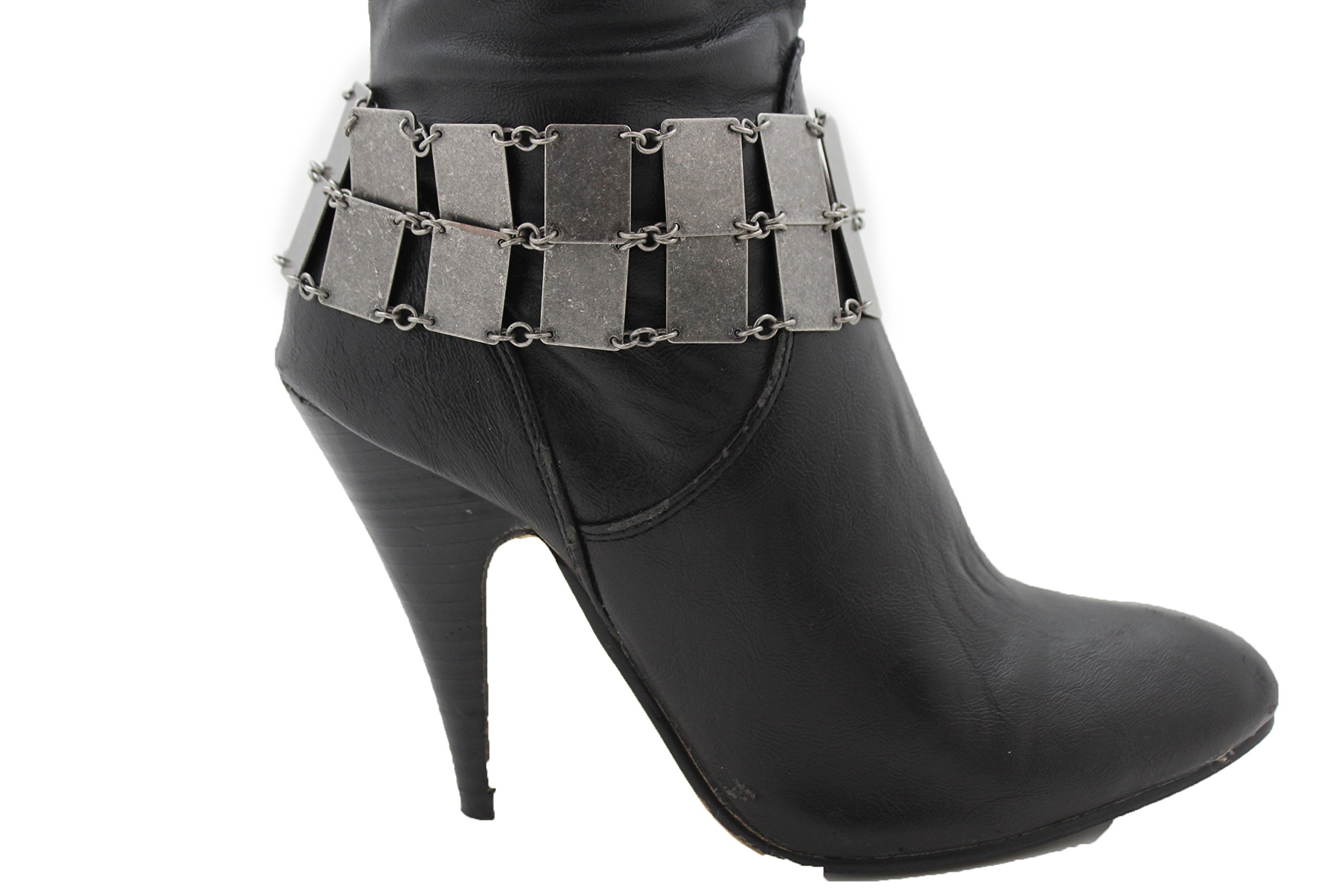 TFJ Women's Western Fashion Boot Bracelet - Rusty Silver Metal Chain Square Anklet Shoe Charm | Perfect for Cowgirl Boots, Boho Outfits & Festival Accessories