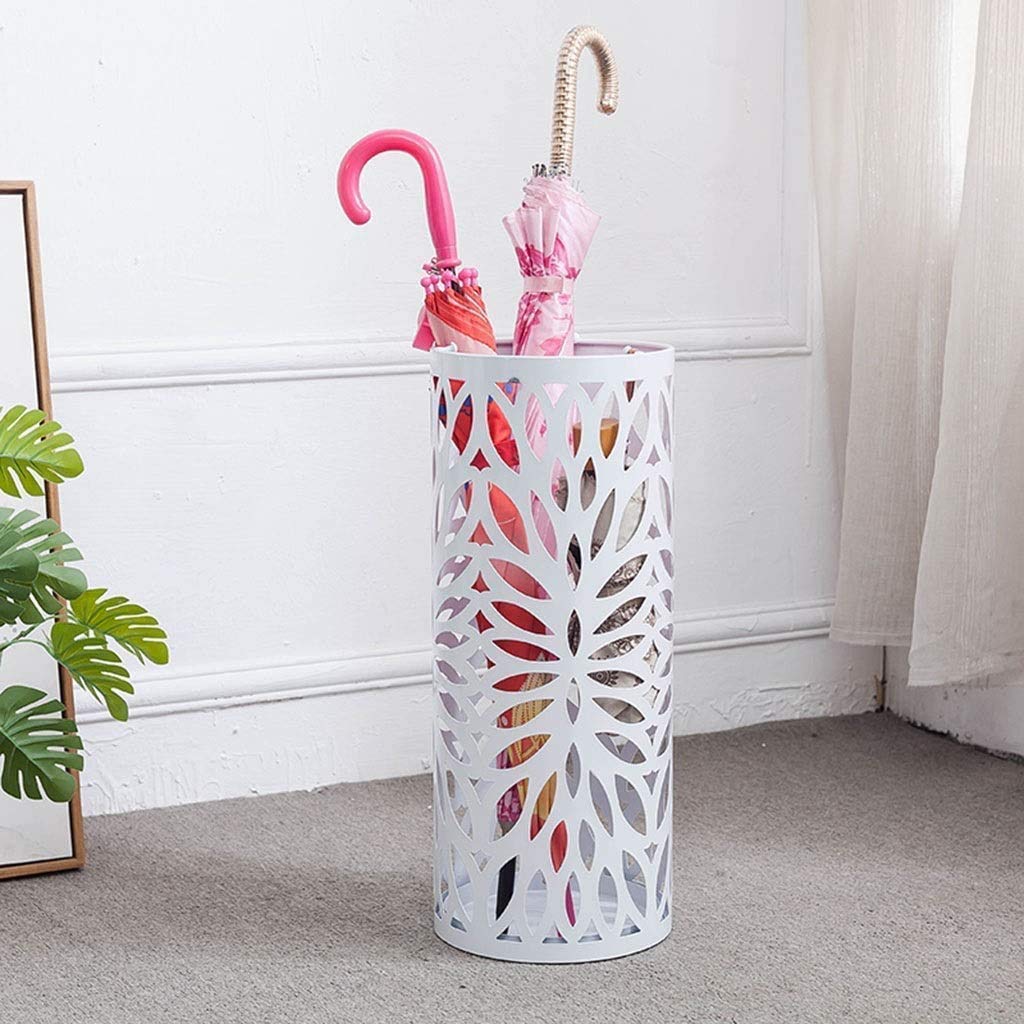 Premium SHYPT Umbrella Stand - Adjustable Height for Long & Short Umbrellas, Walking Canes & Sticks - Sturdy Freestanding Holder with Drip Tray & 2 Hooks (White) - Perfect for Entryway, Porch, Office & Home Organization