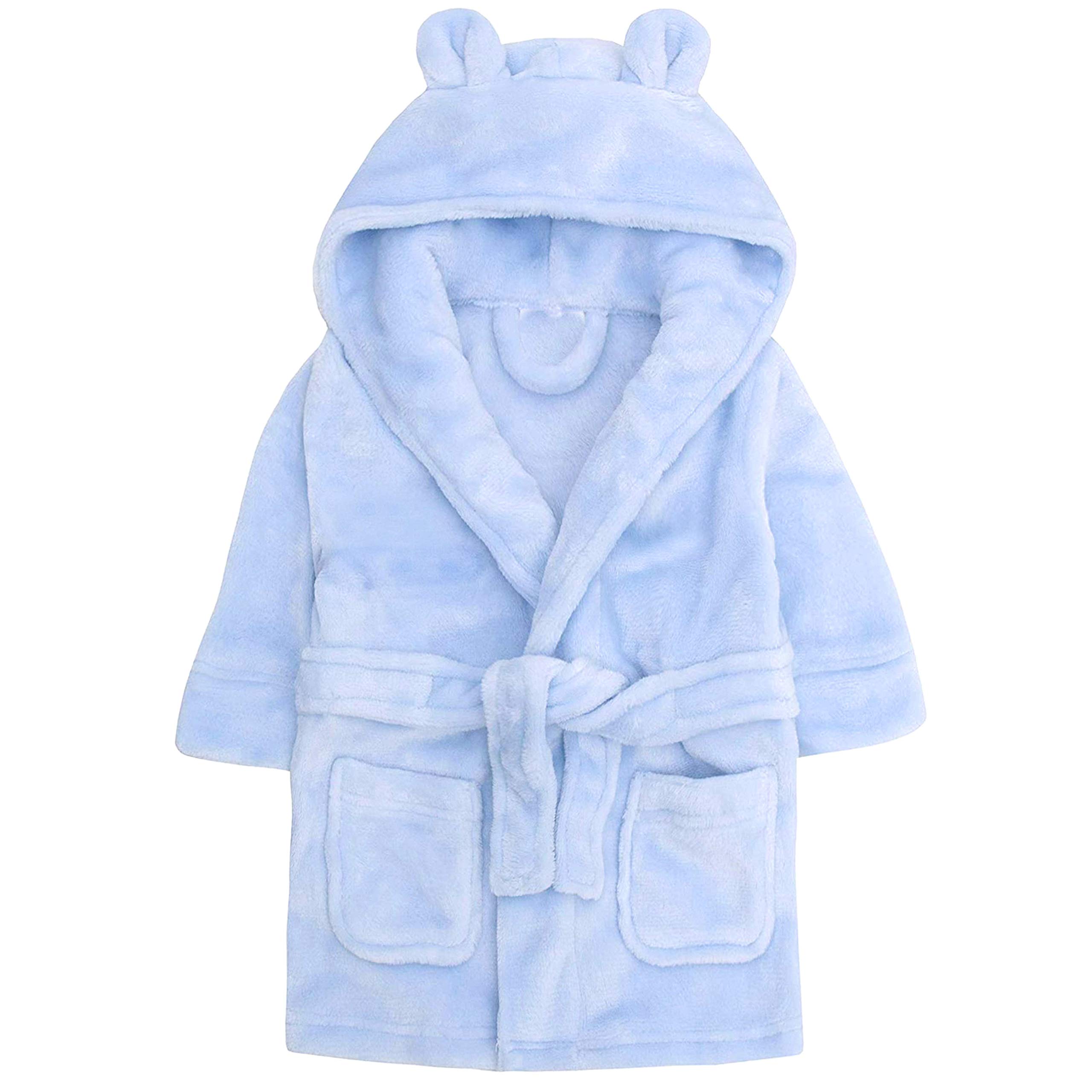 Personalized Baby Shower Robe - Newborn Dressing Gown Gift for Boys & Girls (0-24 Months) | Soft Bathrobe with Teddy Ears & Rhinestone Embroidery in Pink, Blue, Grey | Perfect Baby Shower, Christening & First Birthday Gift