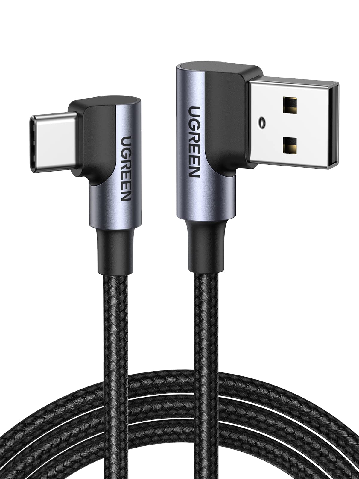 UGREEN 90 Degree Right Angle USB to USB C Cable 3A Fast Charging Cord - Compatible with iPhone 16/15 Pro Max, Galaxy S24/S23 Ultra, Pixel 7/6, Redmi Note 11, Huawei P60/P50 Pro (0.5M) - Perfect for Bedside Charging & Car Use