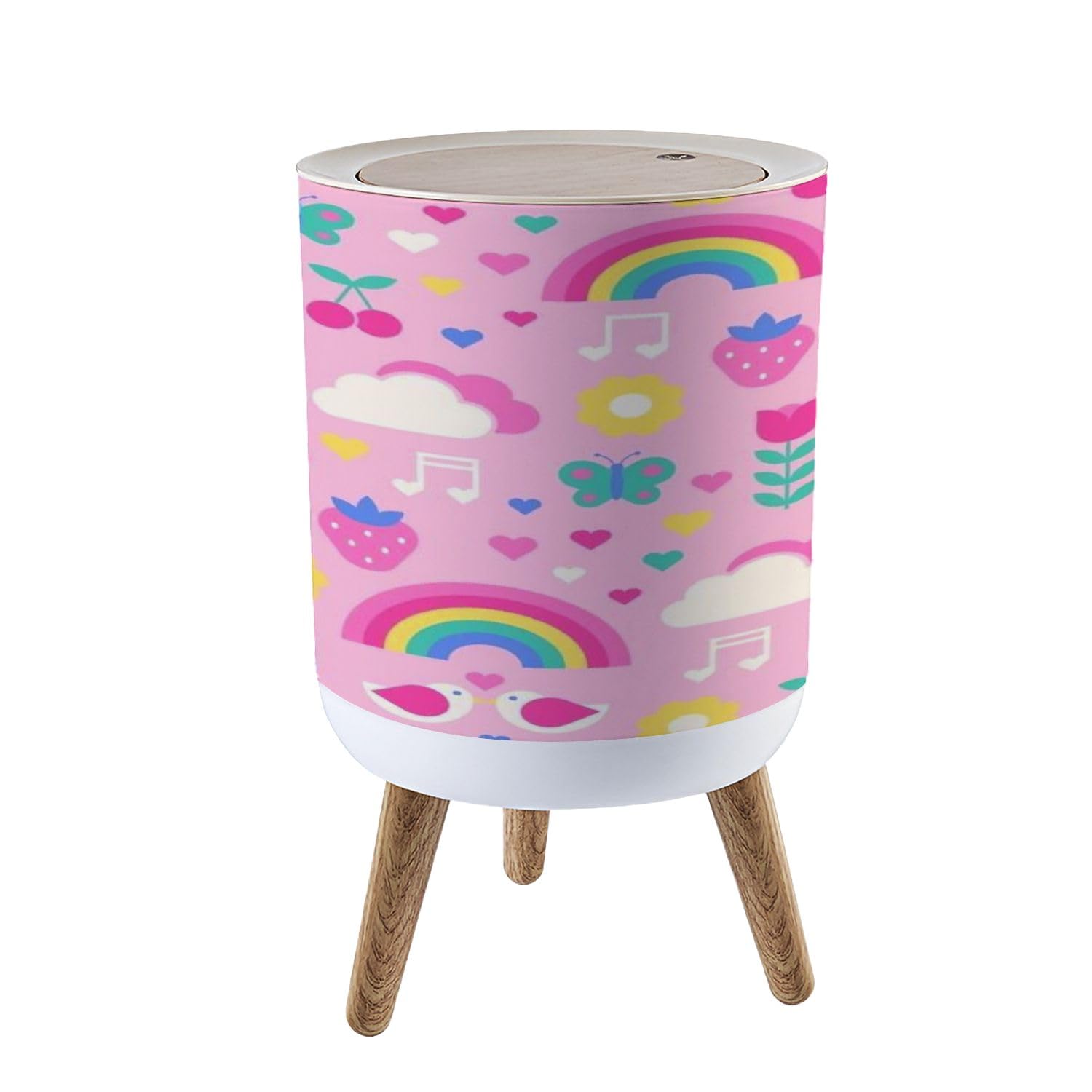 Cute Geometric Heart Pattern Small Trash Can with Lid - 1.8 Gallon Pet Proof Waste Basket for Kitchen, Bathroom, Office & Bedroom - Valentine's Day Decorative Garbage Bin for Home & Office Use