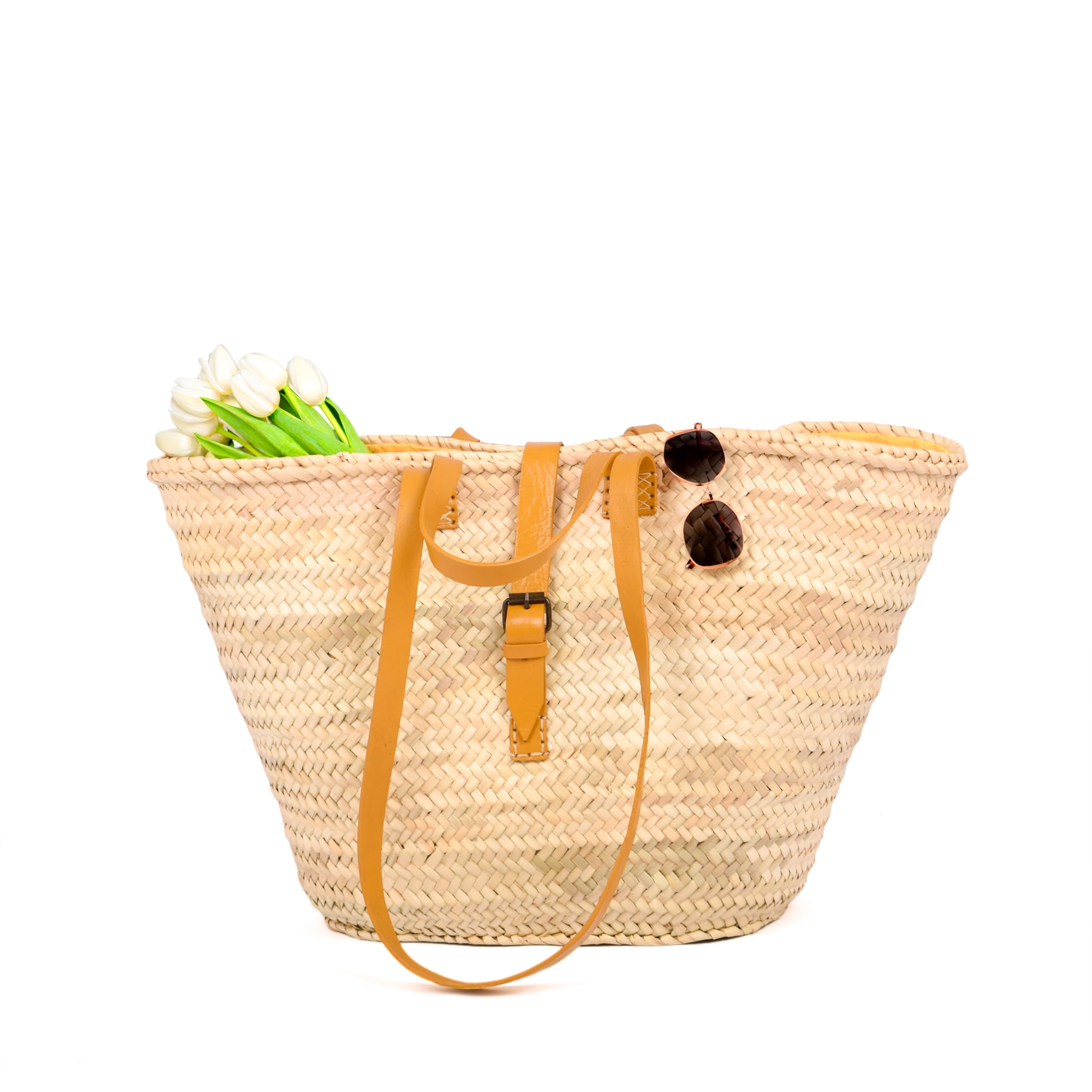 Stylish Straw Beach Tote Bag for Women - Fashionable Vacation Tote & Picnic Basket - Perfect for Beach Trips, Travel, and Outdoor Gatherings - Elegant French Woven Handbag (Yellow)