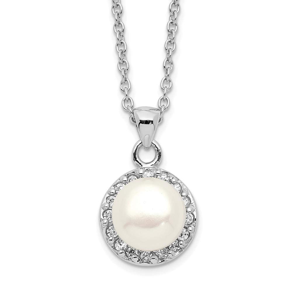925 Sterling Silver White Button Freshwater Cultured Pearl & Cubic Zirconia Necklace for Women | Elegant Fine Jewelry Gift for Her | 7-8mm Pearls, 17