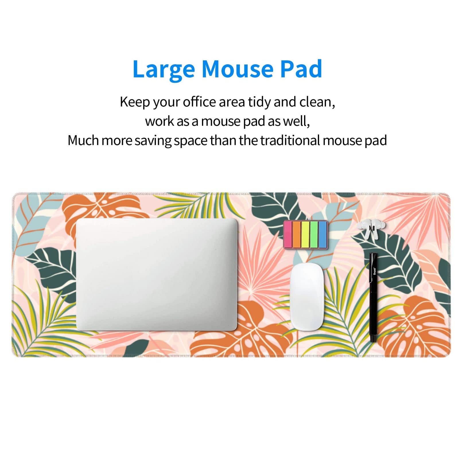 Colorful Boho Palm Mouse Pad - Stitched Edge, Non-Slip Rubber Base, Extra Large 31.5