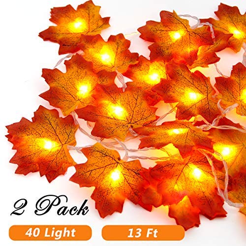 Coolrunner 2 Pack Maple Leaf String Lights - Waterproof Battery Operated LED Fall Garland with 2 Modes for Indoor/Outdoor Decor | Perfect for Thanksgiving, Christmas, Garden Parties & Home Decoration