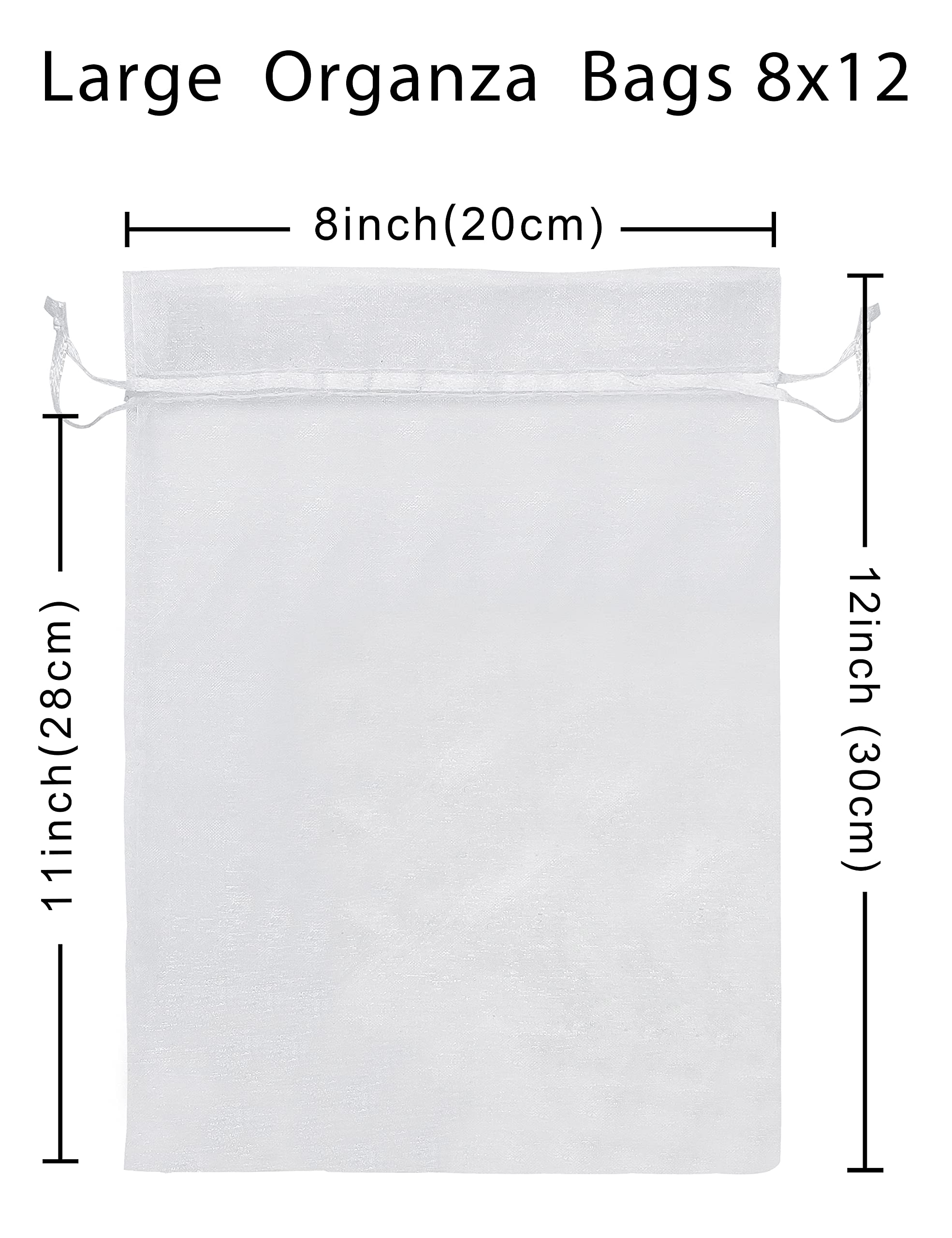 50 Pack White Organza Bags 8x12 Inch - Large Mesh Drawstring Gift Bags for Jewelry, Christmas, Wedding Favors & Party Decorations - Perfect for Wedding Party Favors, Bridal Shower Gifts, Christmas Stocking Stuffers and Jewelry Packaging (White)