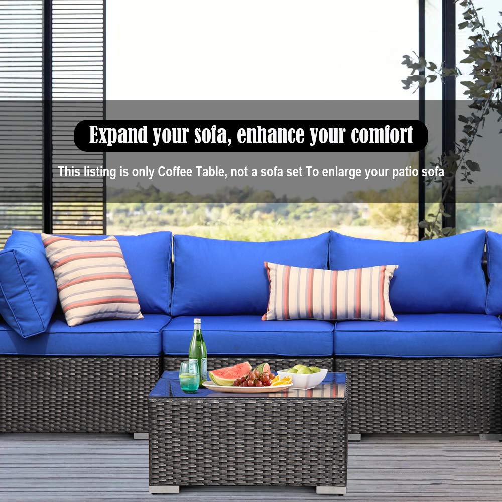 Black PE Wicker Patio Side Table with Glass Top - Rattan Coffee Table & Sofa End Table for Outdoor Living, Garden Party, and Poolside Relaxation