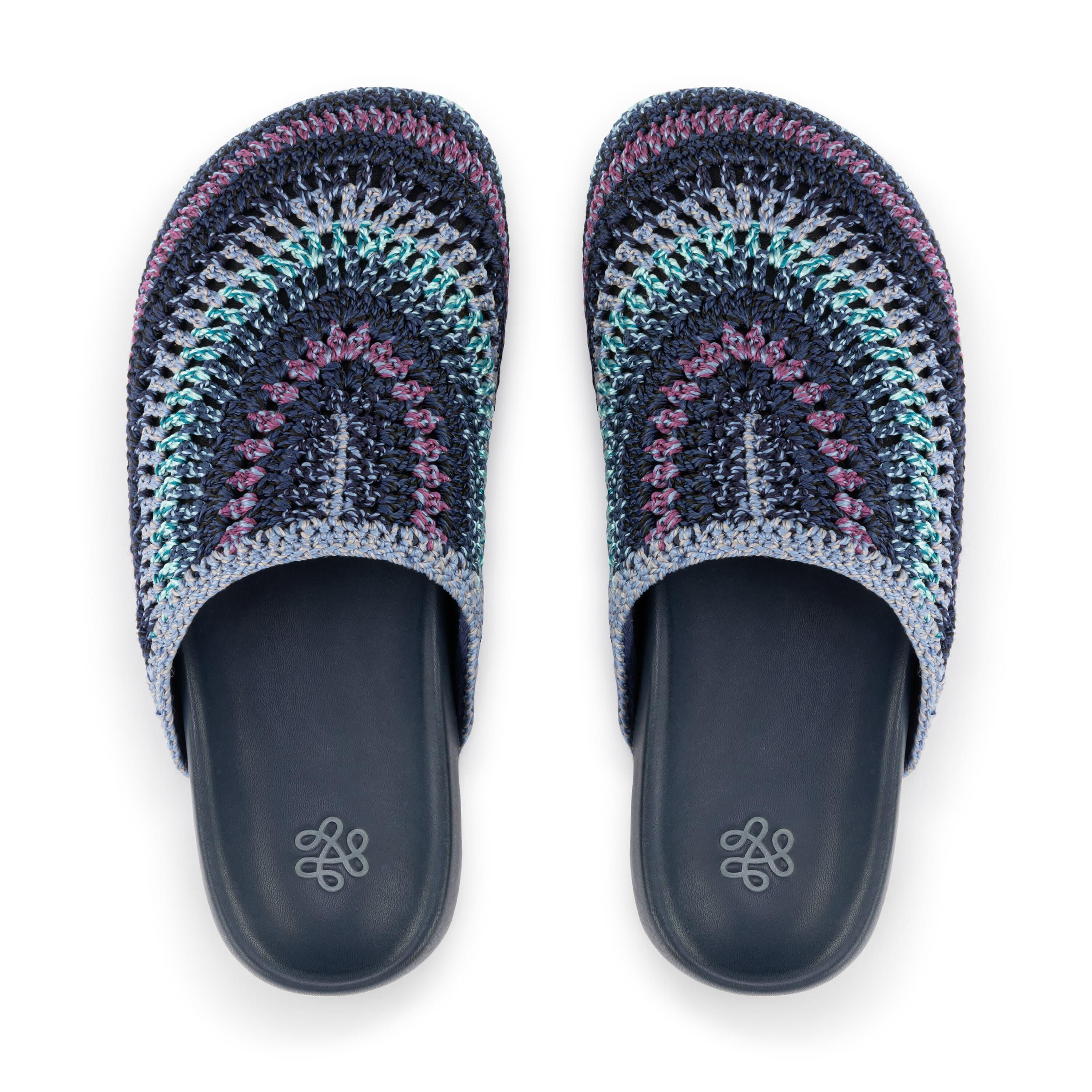 Bolinas Clog Hand Crochet Lapis Stripe - Comfortable Handmade Women's Shoes for Beach, Garden & Casual Wear