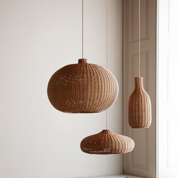 Ferm LIVING Braided Lampshade Pendant Light - Natural Rattan Hanging Lamp for Living Room, Bedroom & Dining Room Decor