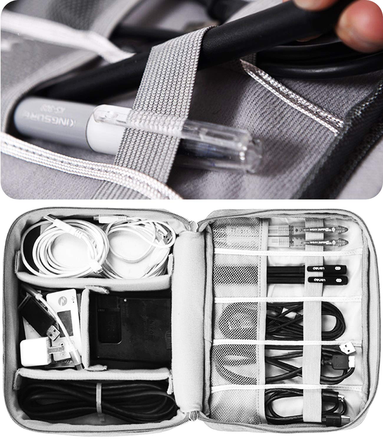 HCFGS Travel Cable Organizer Bag - Universal Electronics Accessories Storage Case for Cables, Power Banks, USB Drives & Chargers - Portable Gadget Pouch for Travel, Office & Home Use (Gray)