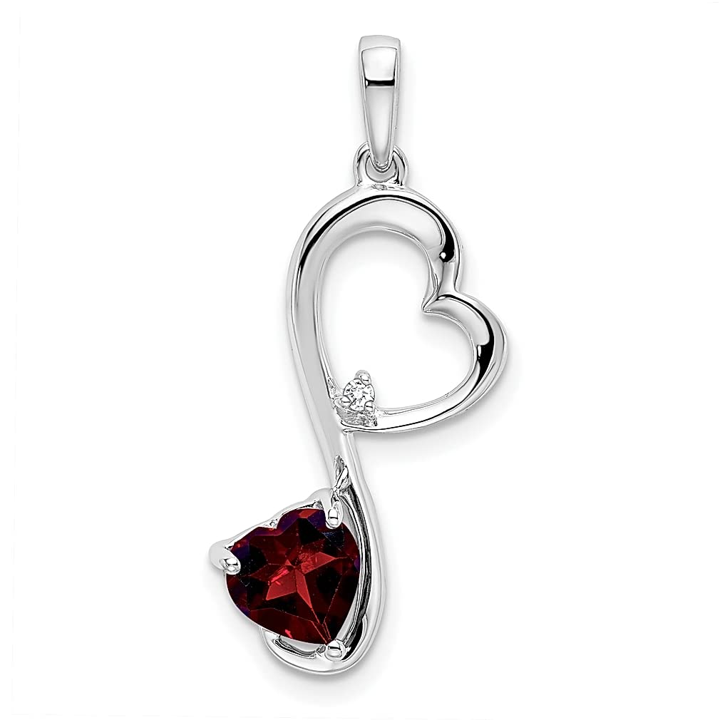 14K White Gold Red Garnet Diamond Heart Pendant Necklace - Dainty Gemstone Love Jewelry for Women - Perfect Gift for Her, Valentine's Day, Anniversary & Special Occasions