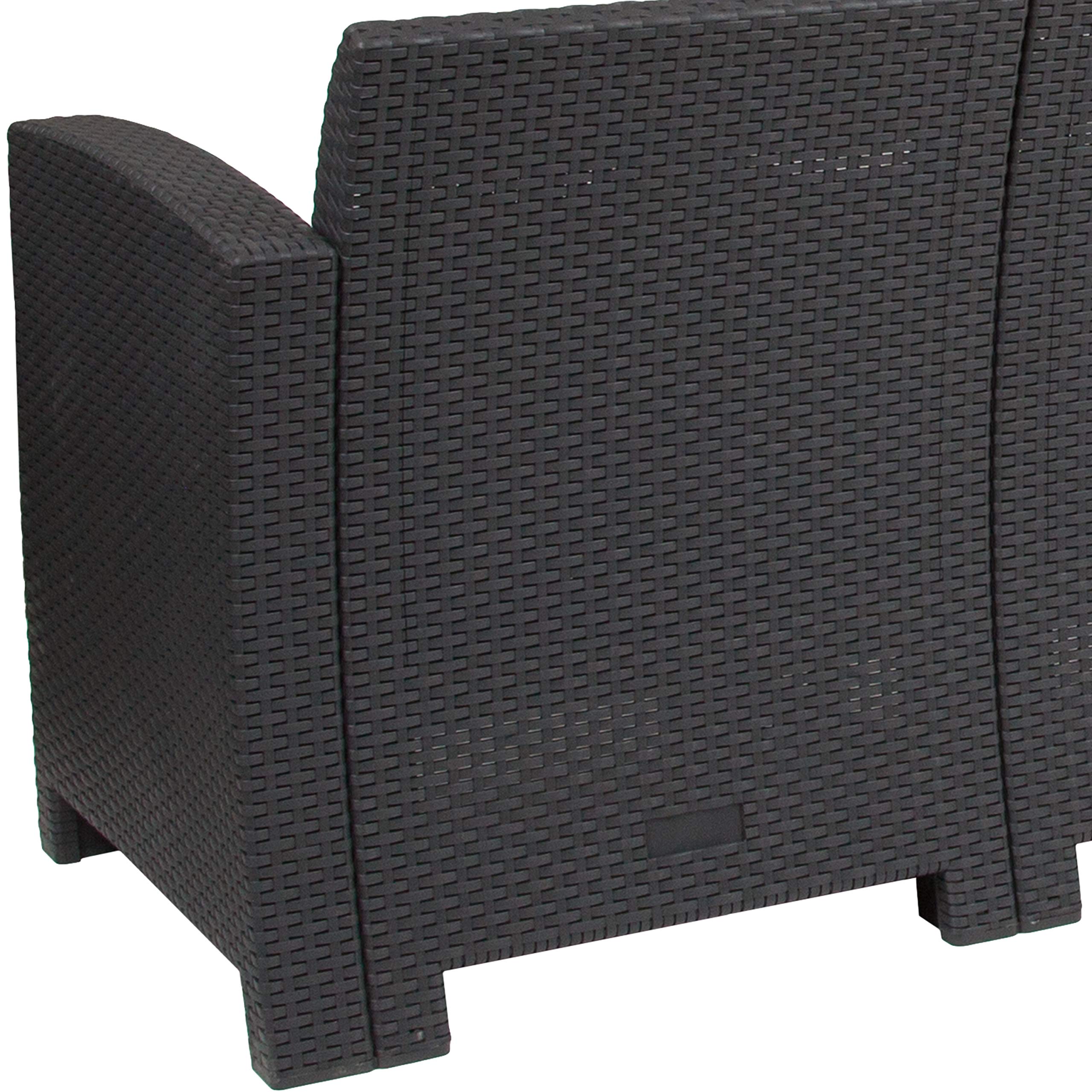 Dark Gray Faux Rattan Sofa with Light Gray Cushions - Modern Wicker Patio Furniture for Outdoor Living Room, Garden, Balcony & Porch