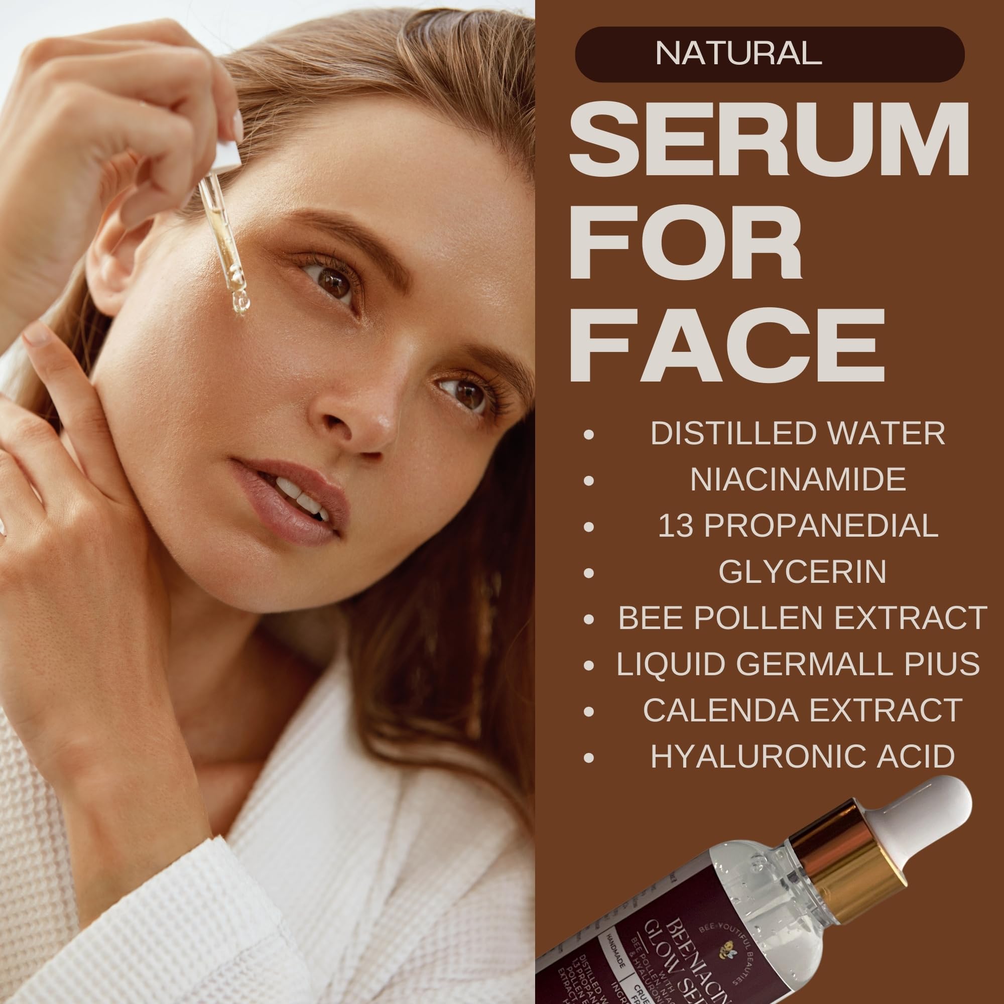 Beeniacin Glow Serum - Hydrating & Brightening Facial Moisturizer for All Skin Types | 0.5 oz | Achieve Radiant Skin for Day & Night Use
