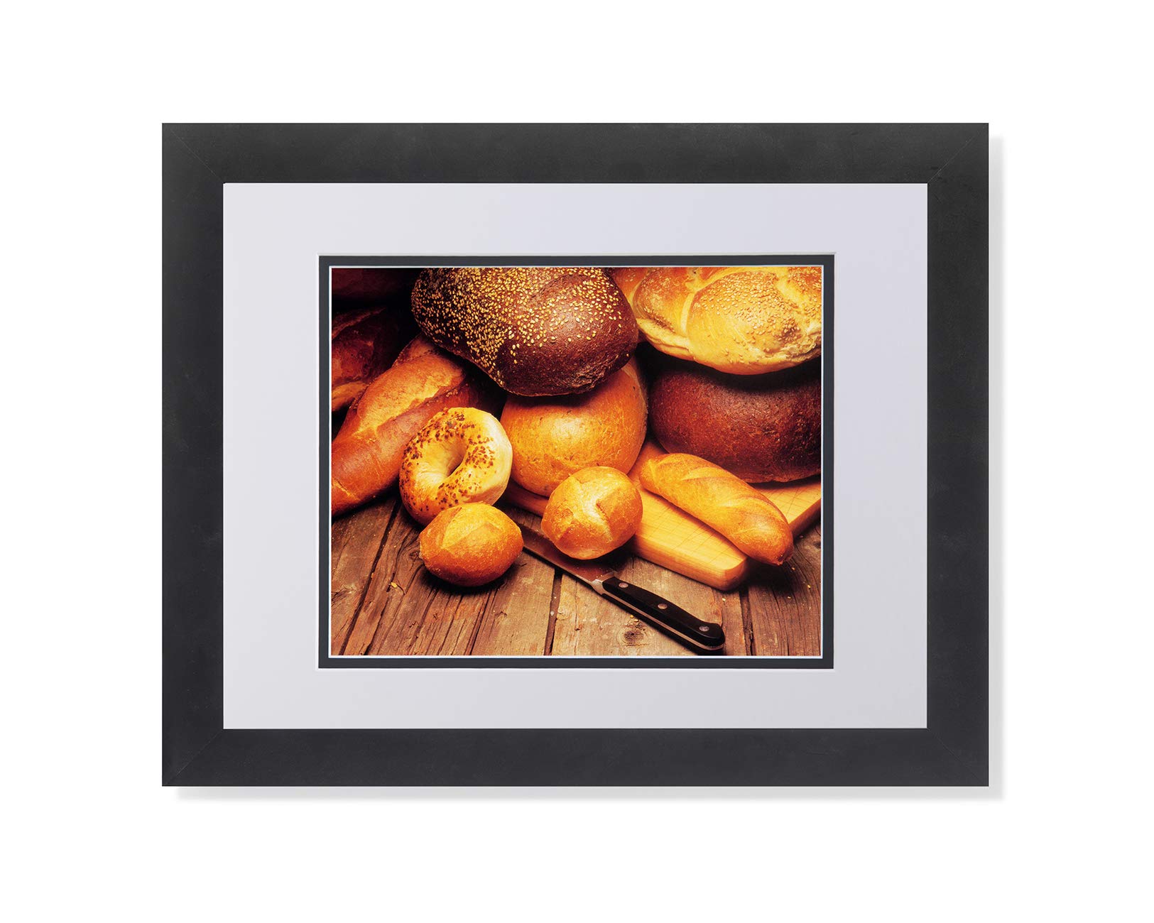 Bread Loaves on Cutting Board - Framed Kitchen Wall Art Print with White Mat - Perfect for Dining Room & Farmhouse Decor