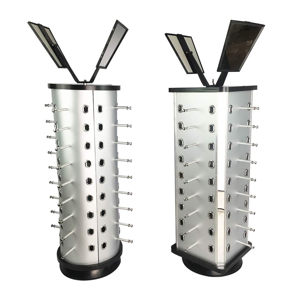 360° Rotating Sunglasses Display Stand with Mirror - Holds 36 Pairs of Glasses (Square Base) - Perfect for Retail Stores, Boutiques & Home Organization