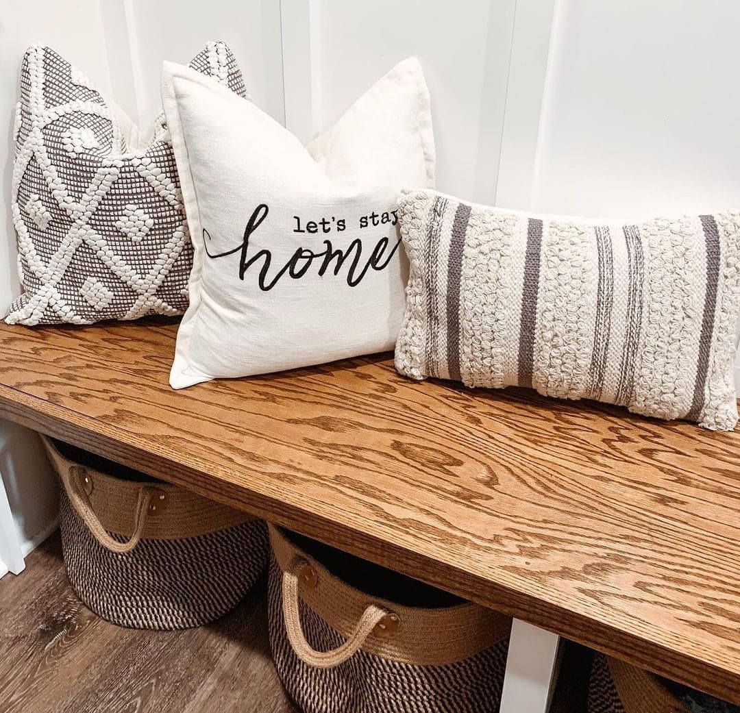Let's Stay Home Script Decorative Pillow Cover - Cozy Farmhouse Style Cushion Case for Sofa, Bed & Nursery - Perfect for Home Decor, Gift Giving and Relaxation