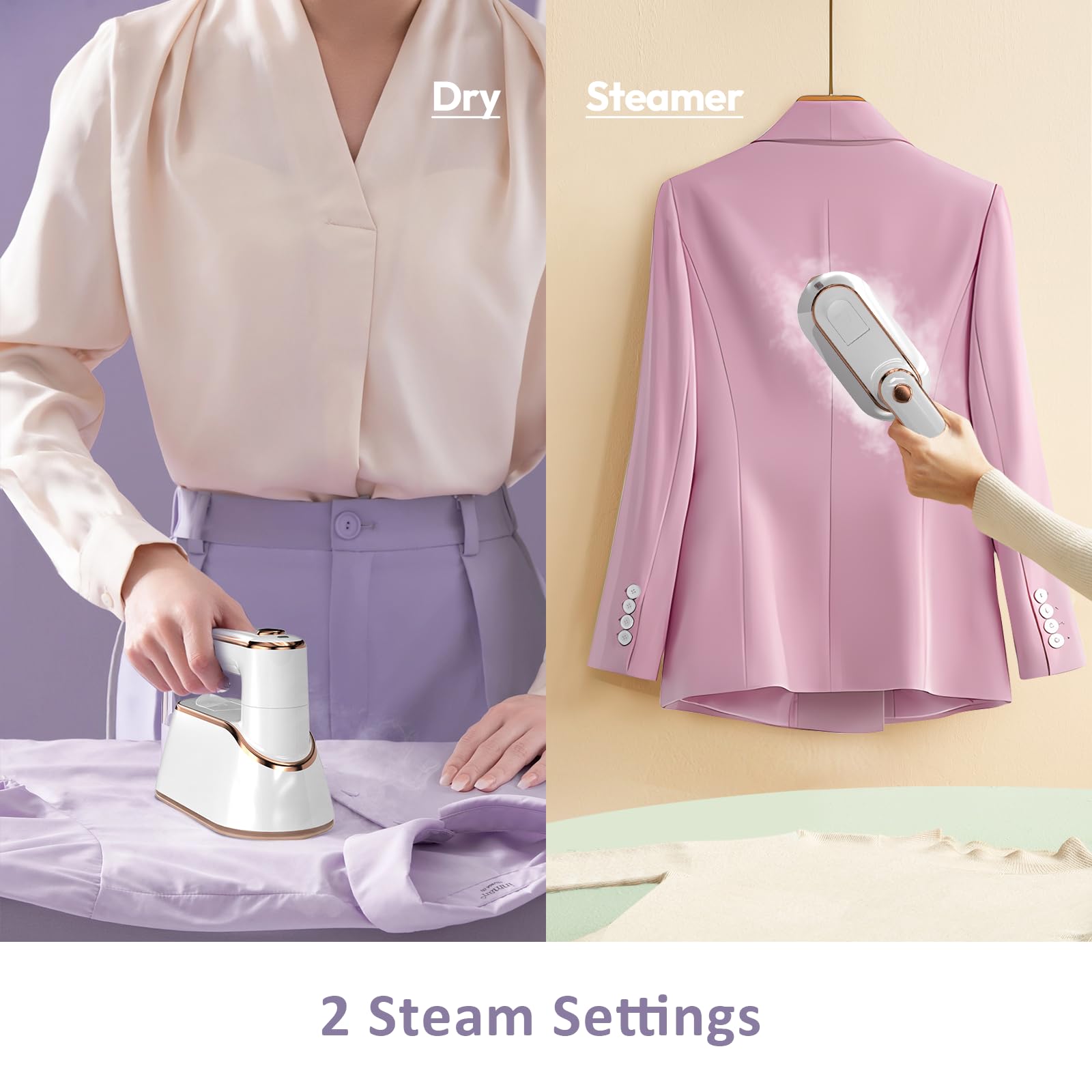 Premium Portable Travel Steamer for Clothes - 1300W Fast Heating Mini Steamer Iron with Powerful Steam - Perfect for Wrinkle-Free Outfits on Trips, Business Travel & Home Use (White)