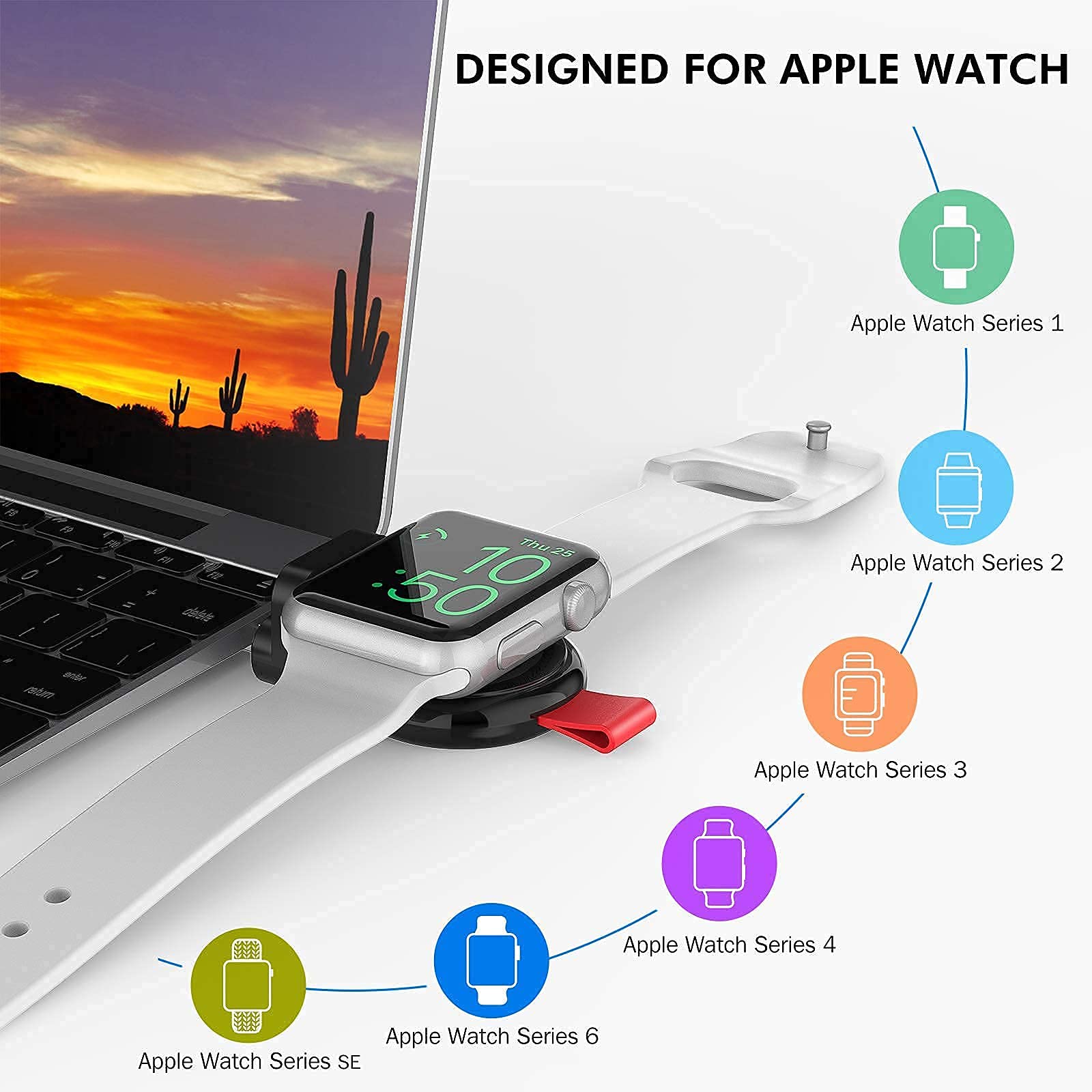 3 Pack Black Apple Watch Magnetic Travel Charger - Portable USB Fast Charging for Apple Watch Series 7/6/5/4/3/2/1/SE & Nike+ (38mm/40mm/41mm/42mm/44mm/45mm) - Perfect for Car, Office & Travel Charging