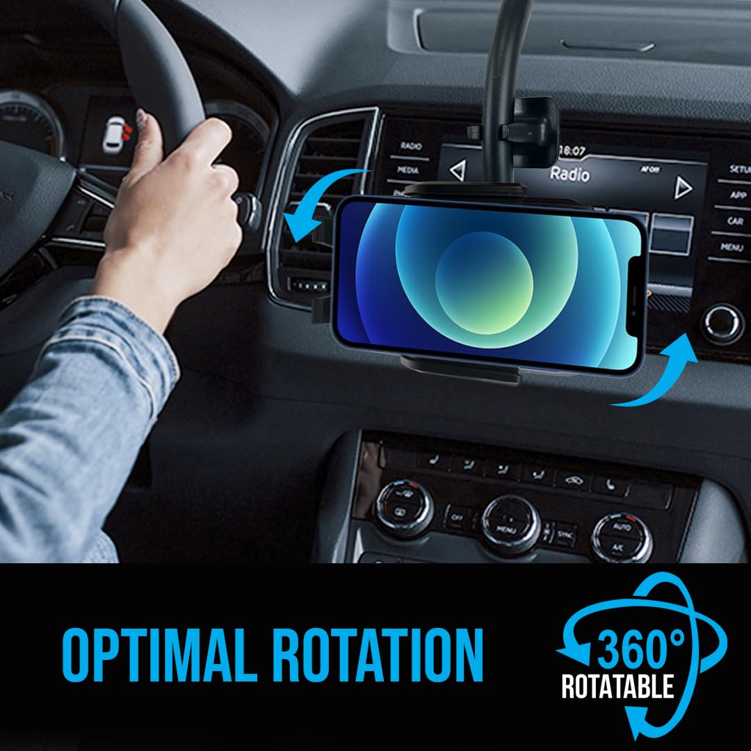 Long Neck Anti-Shake Car Phone Mount Holder - Universal Smartphone Stand for Windshield & Dashboard with Strong Suction Cup - Compatible with iPhone, Samsung, Google Pixel - Perfect for GPS Navigation & Hands-Free Driving