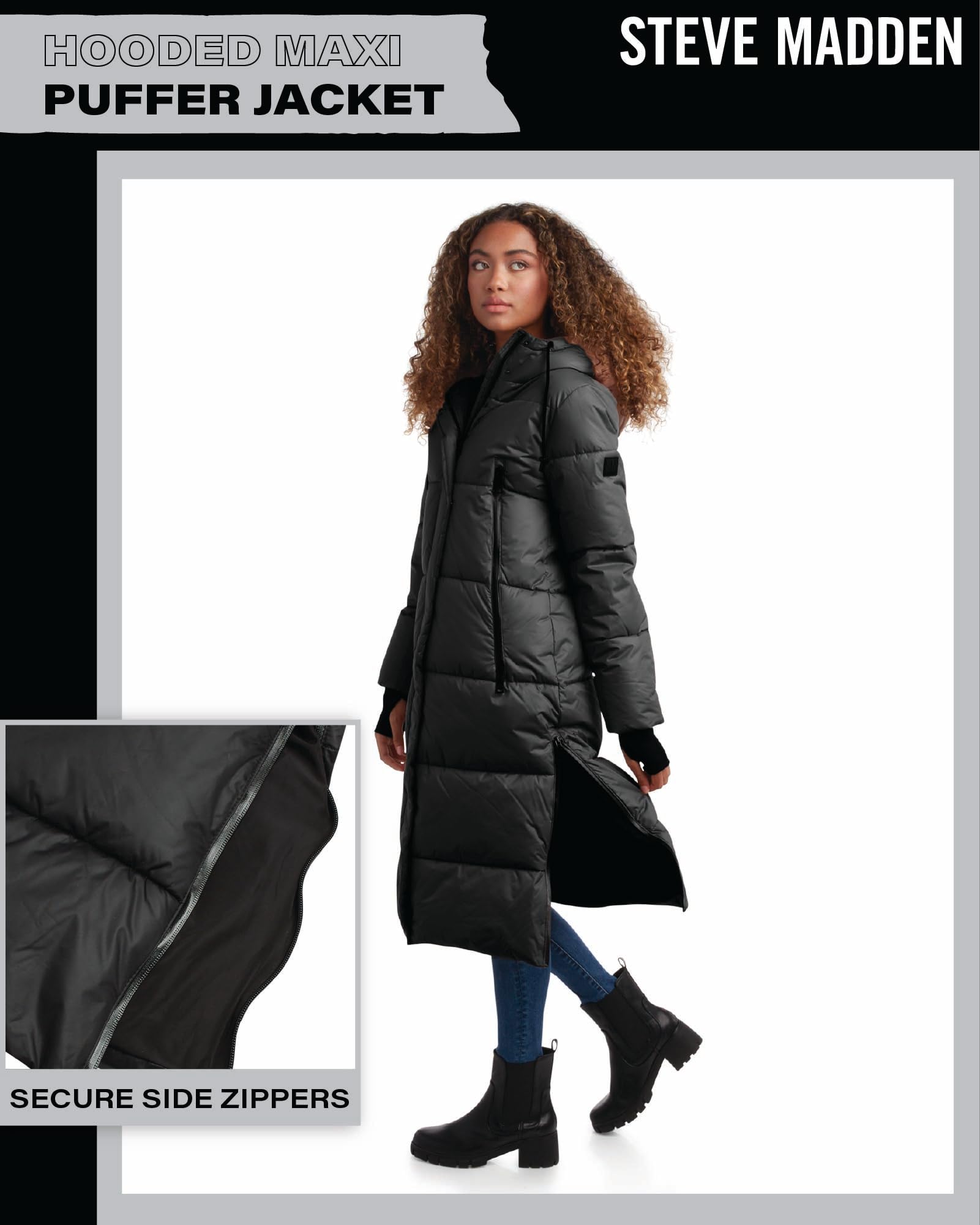 Steve Madden Women's Maxi Puffer Jacket - Heavyweight Insulated Long Winter Coat with Hood, Weatherproof Zippers & Warm Faux Fur Trim (S-XL) | Waterproof Cold Weather Outerwear for Snow, Skiing & Everyday Winter Fashion